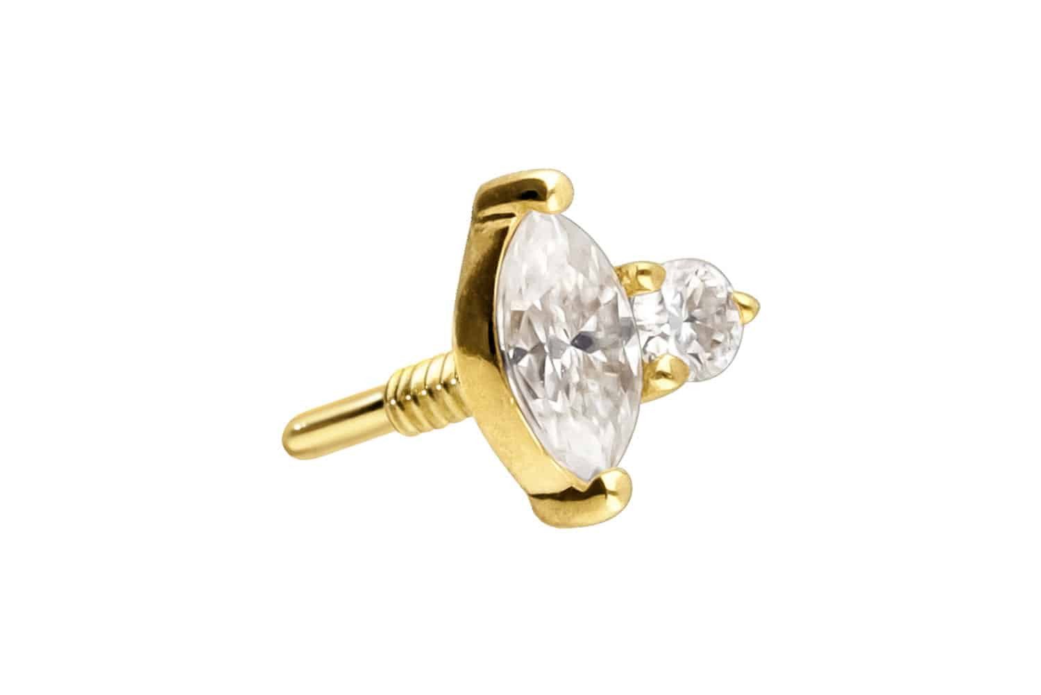 Piercing-Set 14 Karat Gold Schraubaufsatz mit Außengewinde MOISSANIT-DESIGN