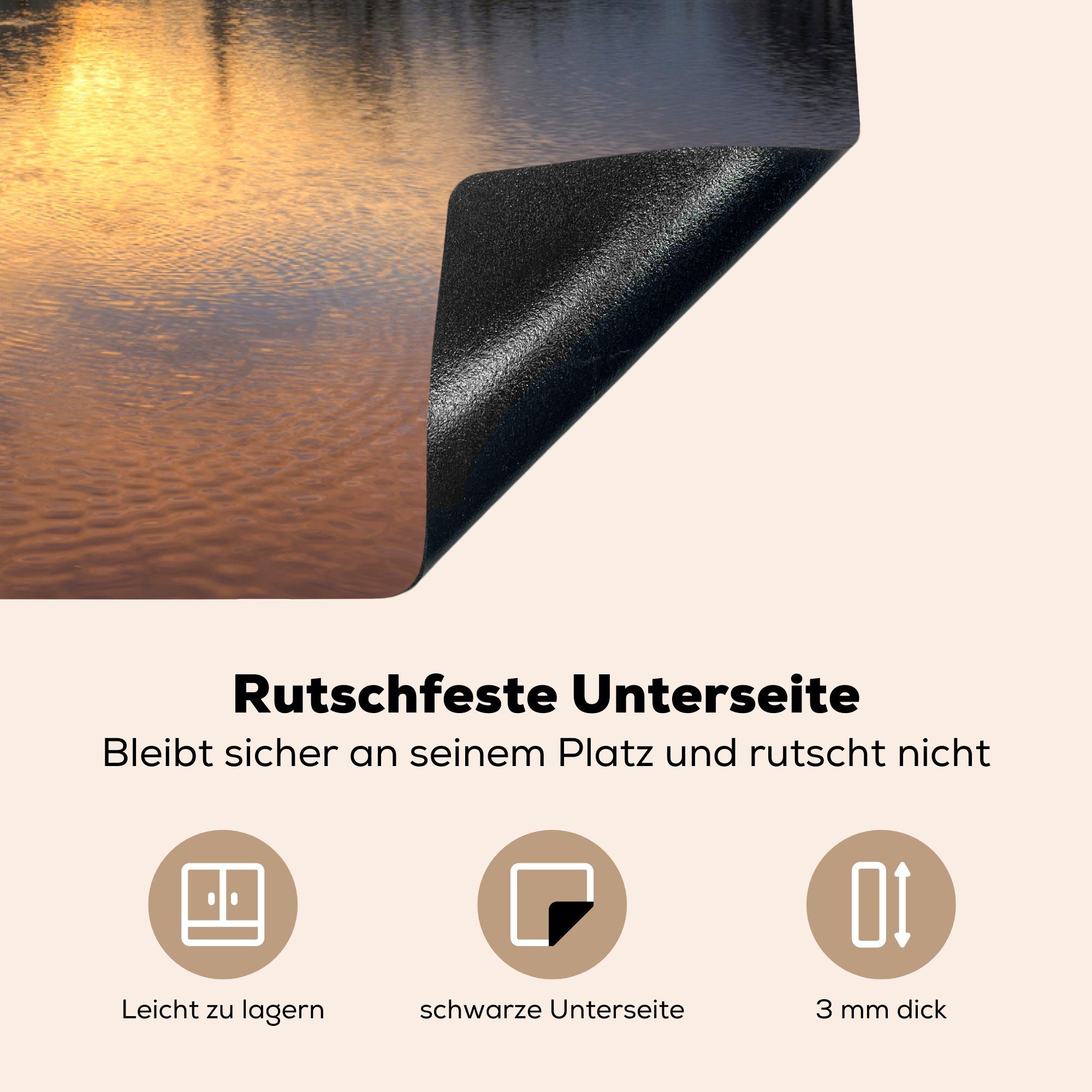 spiegelt die Vinyl, Schutz sich im Binnenhof Ceranfeldabdeckung Der (1 küche, Herdblende-/Abdeckplatte für cm, MuchoWow niederländische 81x52 Wasser, tlg), Induktionskochfeld