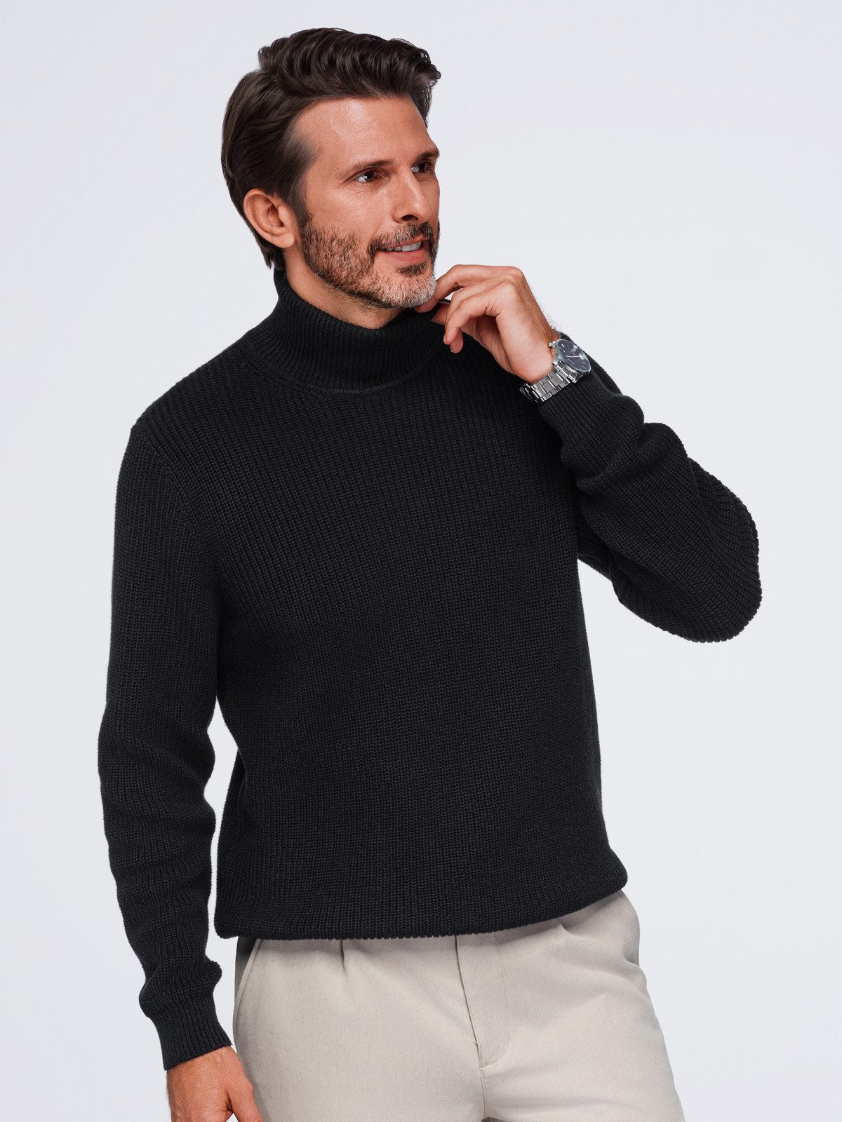OMBRE Rollkragenpullover Herren Rollkragenpullover aus 100% Baumwolle Schwarz XL (kein Set, 1-tlg) in Unifarbe