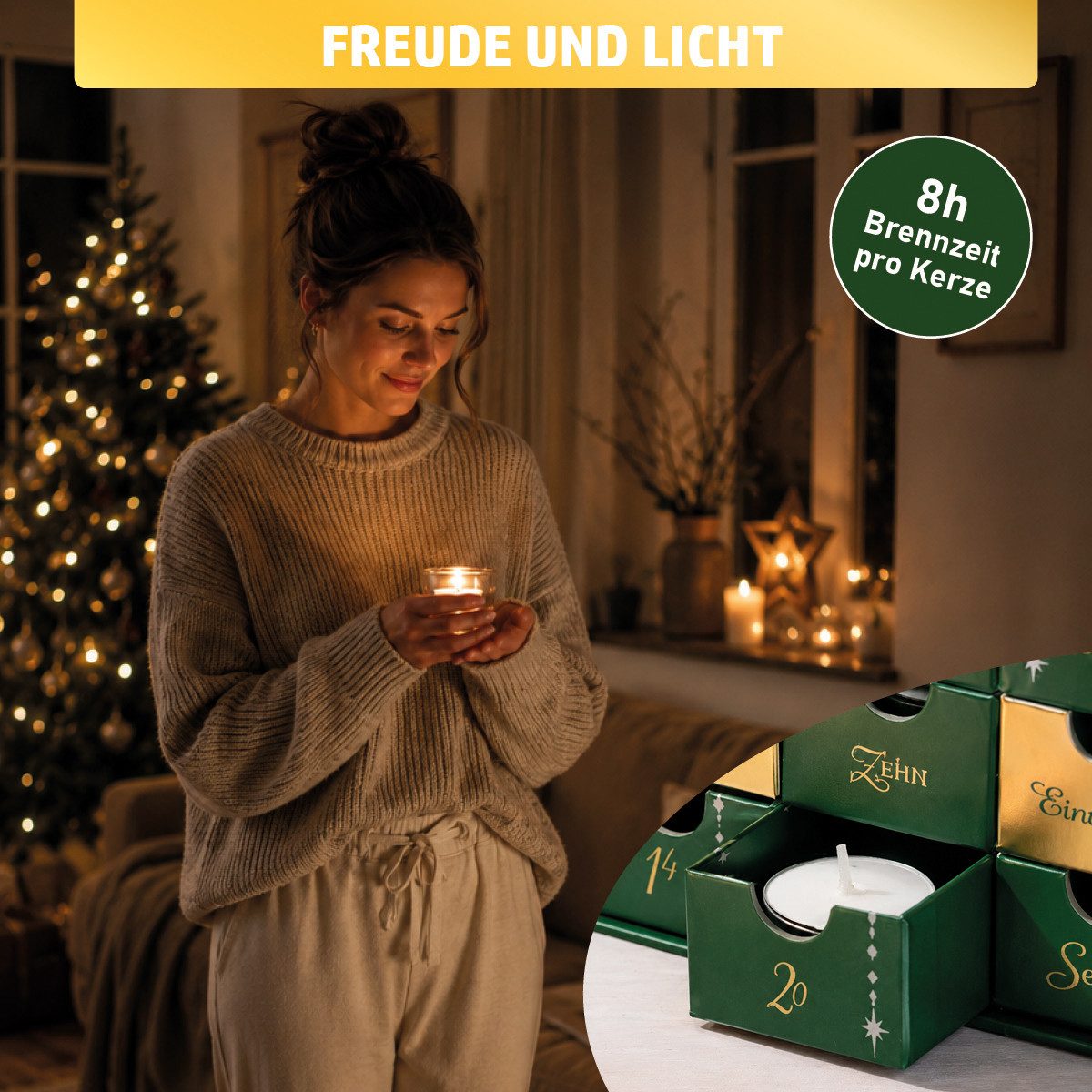 BRAST Adventskalender Knobel & Mini-Spiele Duftkerzen Werkzeug-Set oder Garten-Utensilien (7 Varianten zur Auswahl, 24-tlg), Kerzen Glückslicht, 24 Botschafts-T – Bild 5 von 5