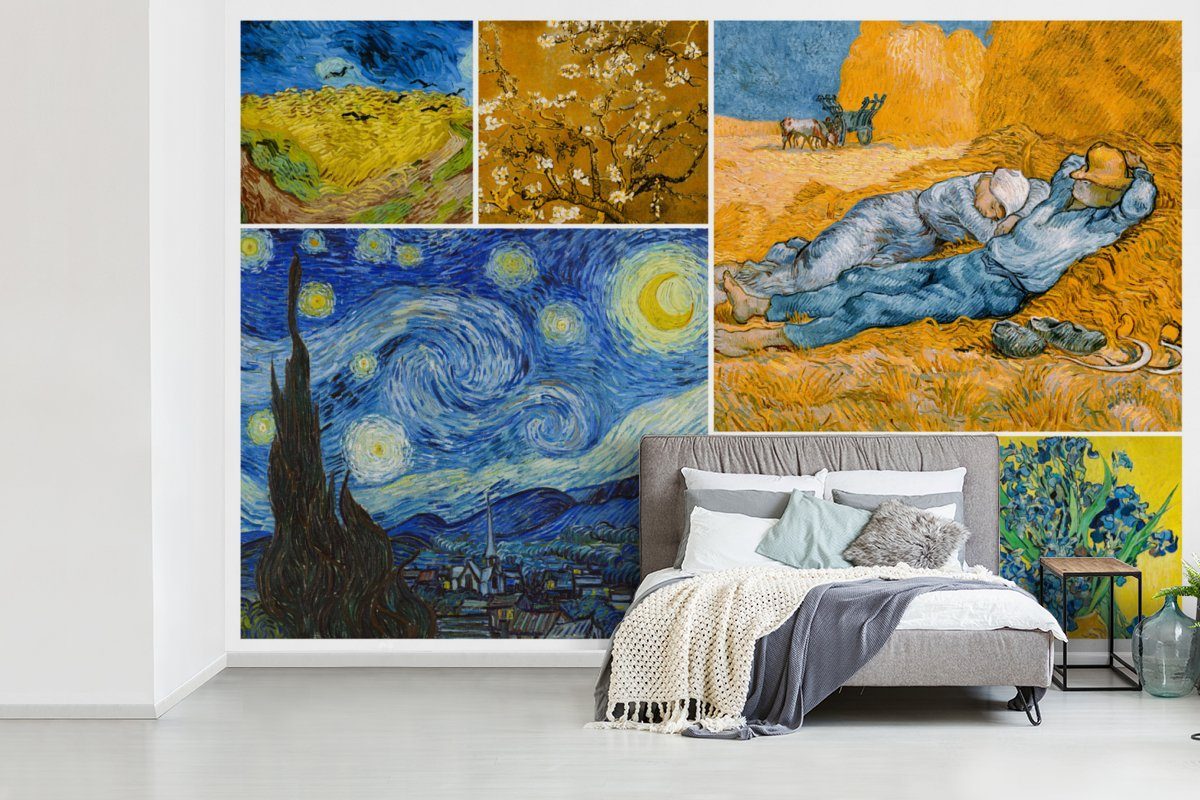 - Van Wallpaper Vinyl Fototapete MuchoWow Schlafzimmer, bedruckt, Gogh Kinderzimmer, Alte Tapete Collage Meister, für (6 Wohnzimmer, - Matt, St),