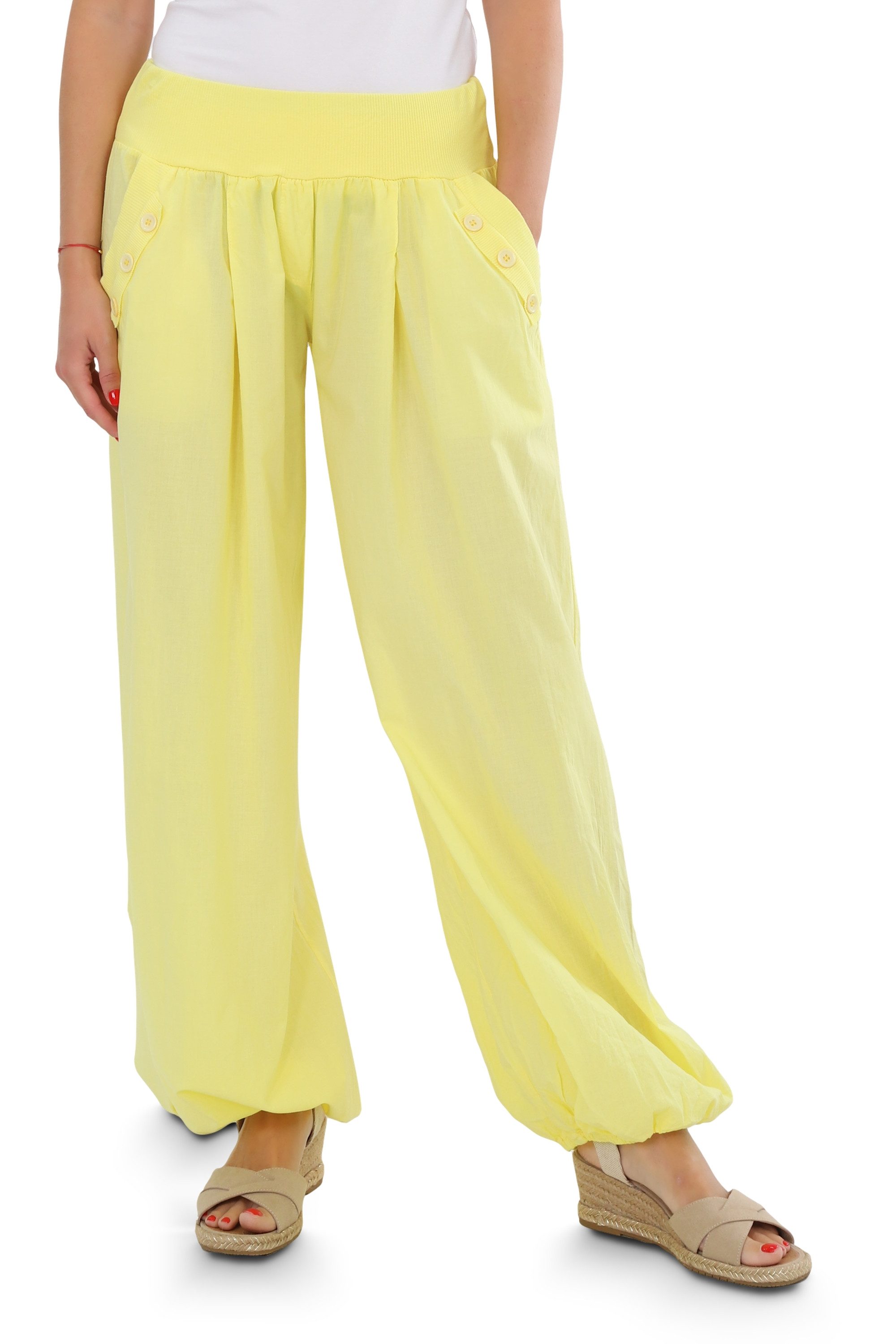 malito more than fashion Haremshose malito Damen Pumphose mit Zierknöpfen 23245P Sommer Aladinhose Freizeithose locker & lässig Einheitsgröße