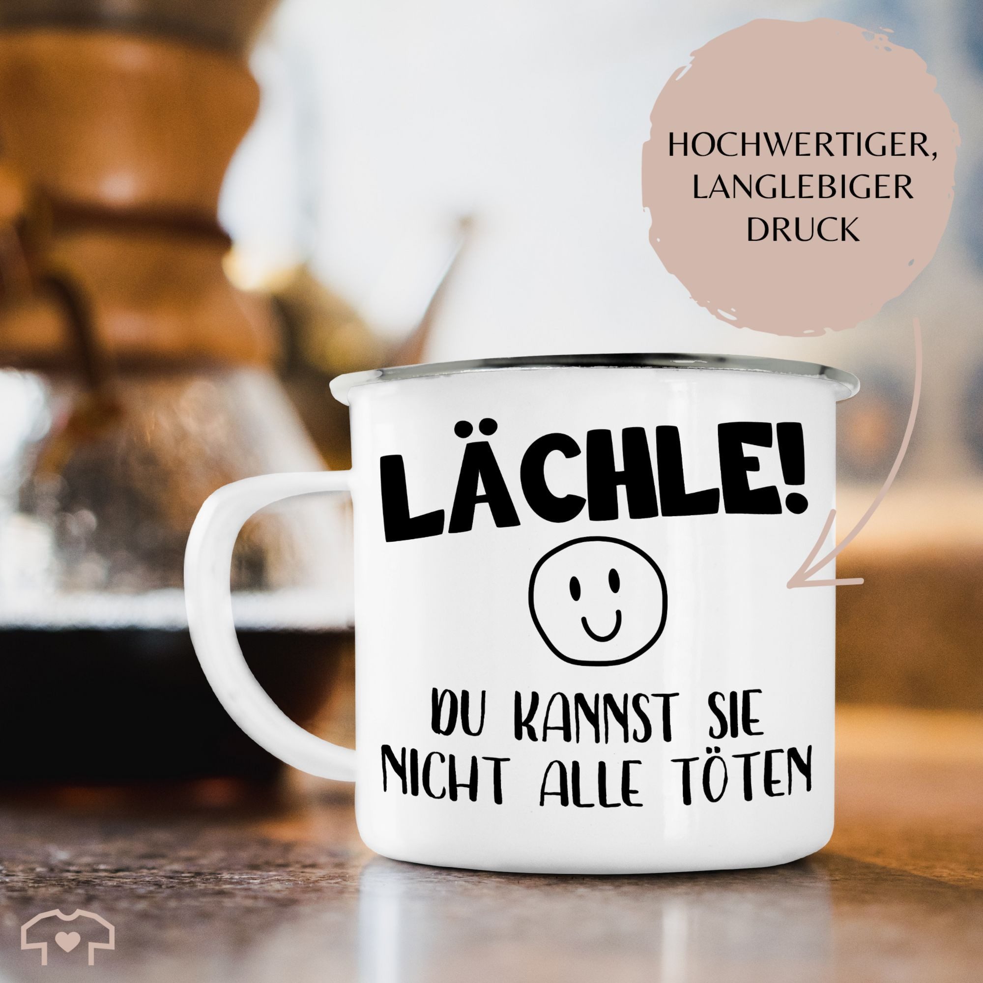 Shirtracer Becher Lächle du kannst sie nicht alle töten Emoticon schwarz, 1-tlg., Stahlblech, Statement Sprüche