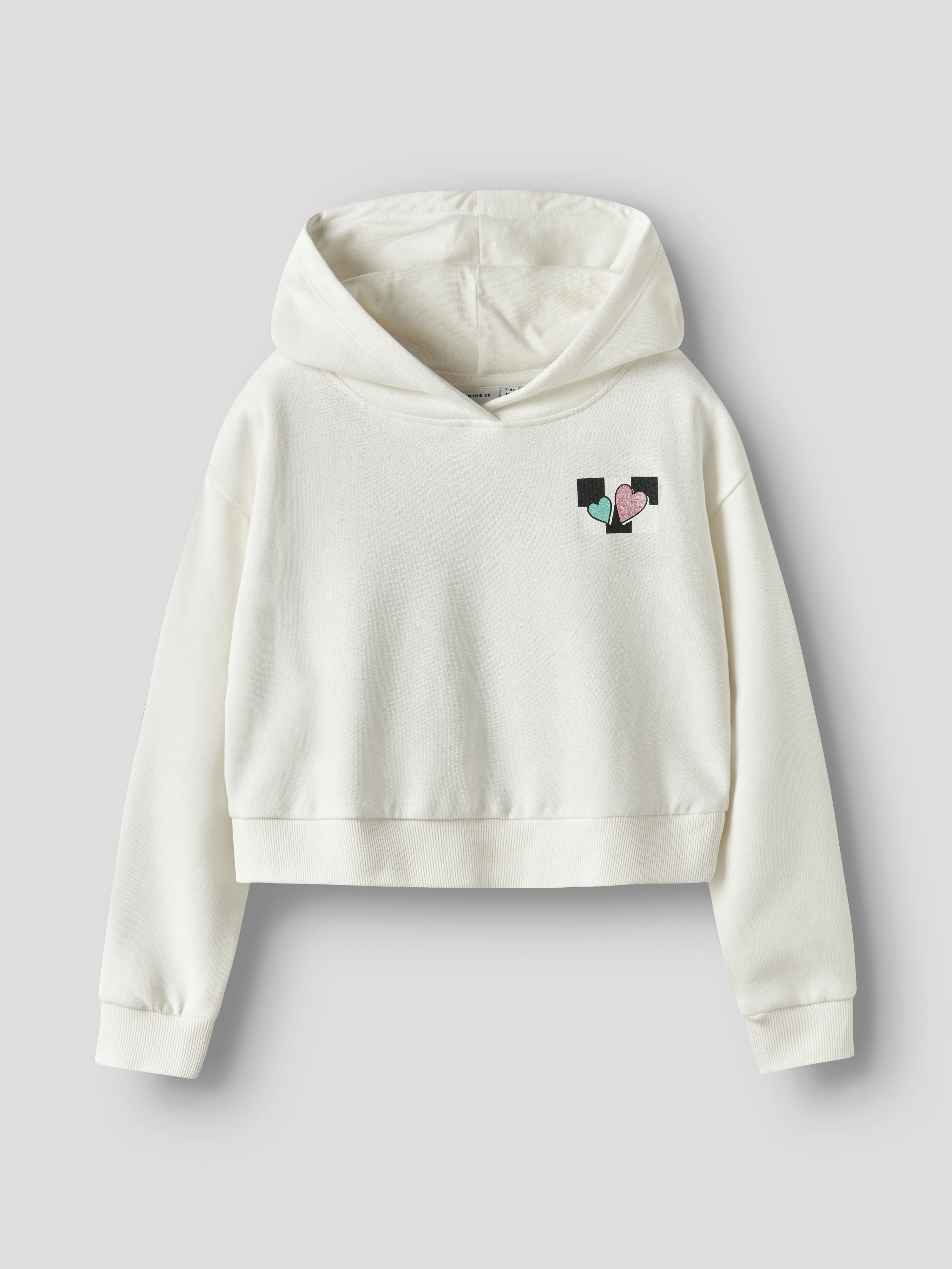 Name It Kapuzensweatshirt NKFTARA LS CROP RLX SWE WH BRU PS NOOS mit kleinem Brust- und großem Rückendruck
