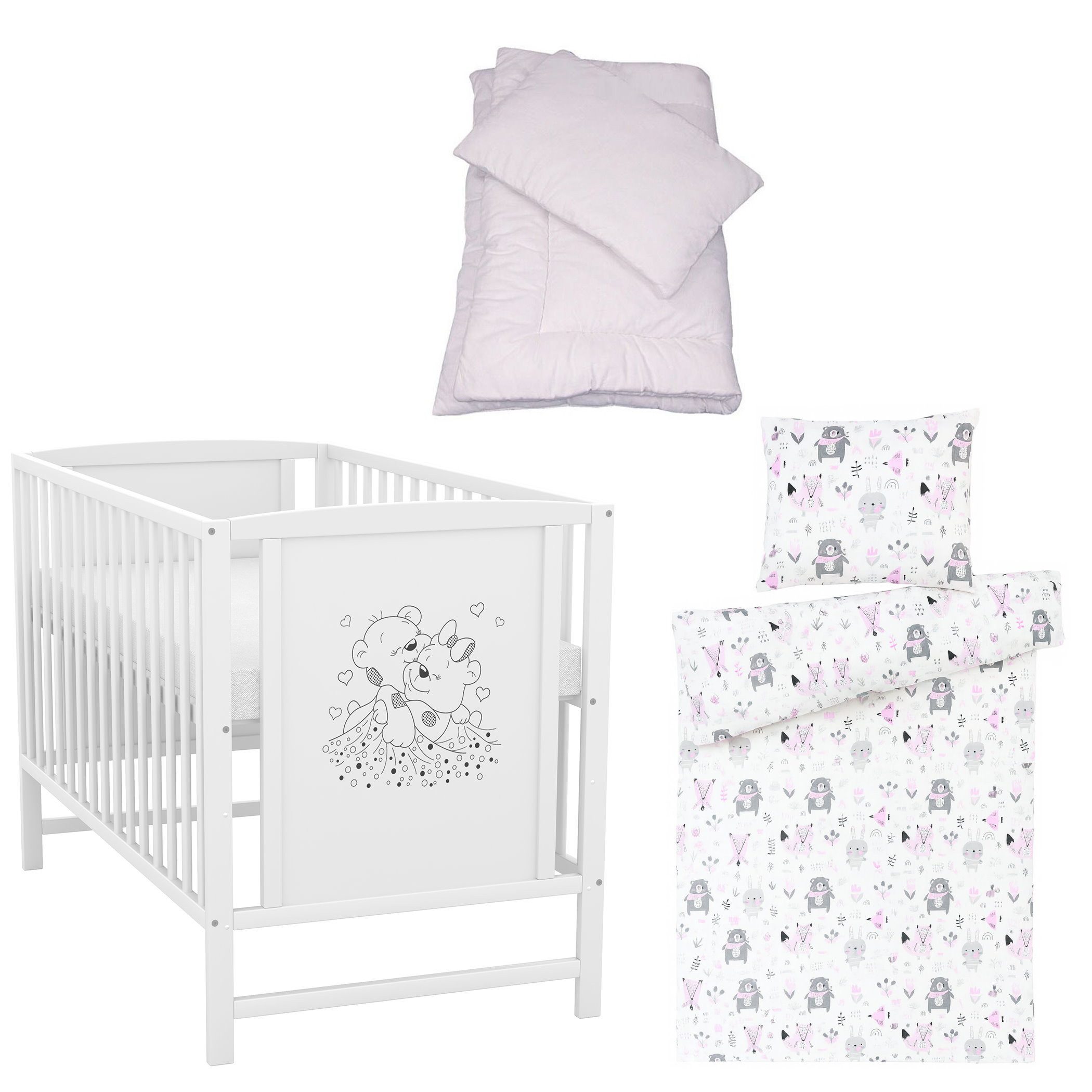 Baby-Delux Komplettbett Babybett Mia Komplettset, 7-tlg., Kinderbett 60x120 cm weiß, Bettset verschiedene Designs