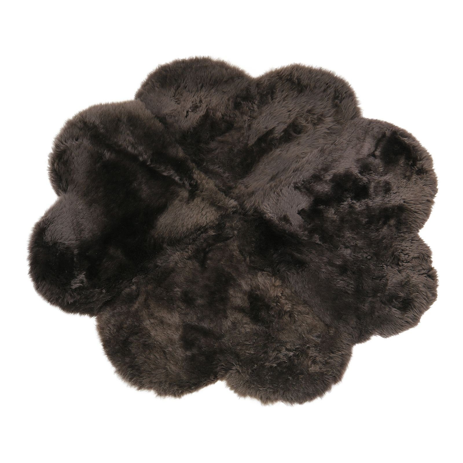 Fellteppich, Hollert, blumenförmig, Blume Braun Merino Lammfellteppich kurze Wolle Ø 90 cm kuschlig weich
