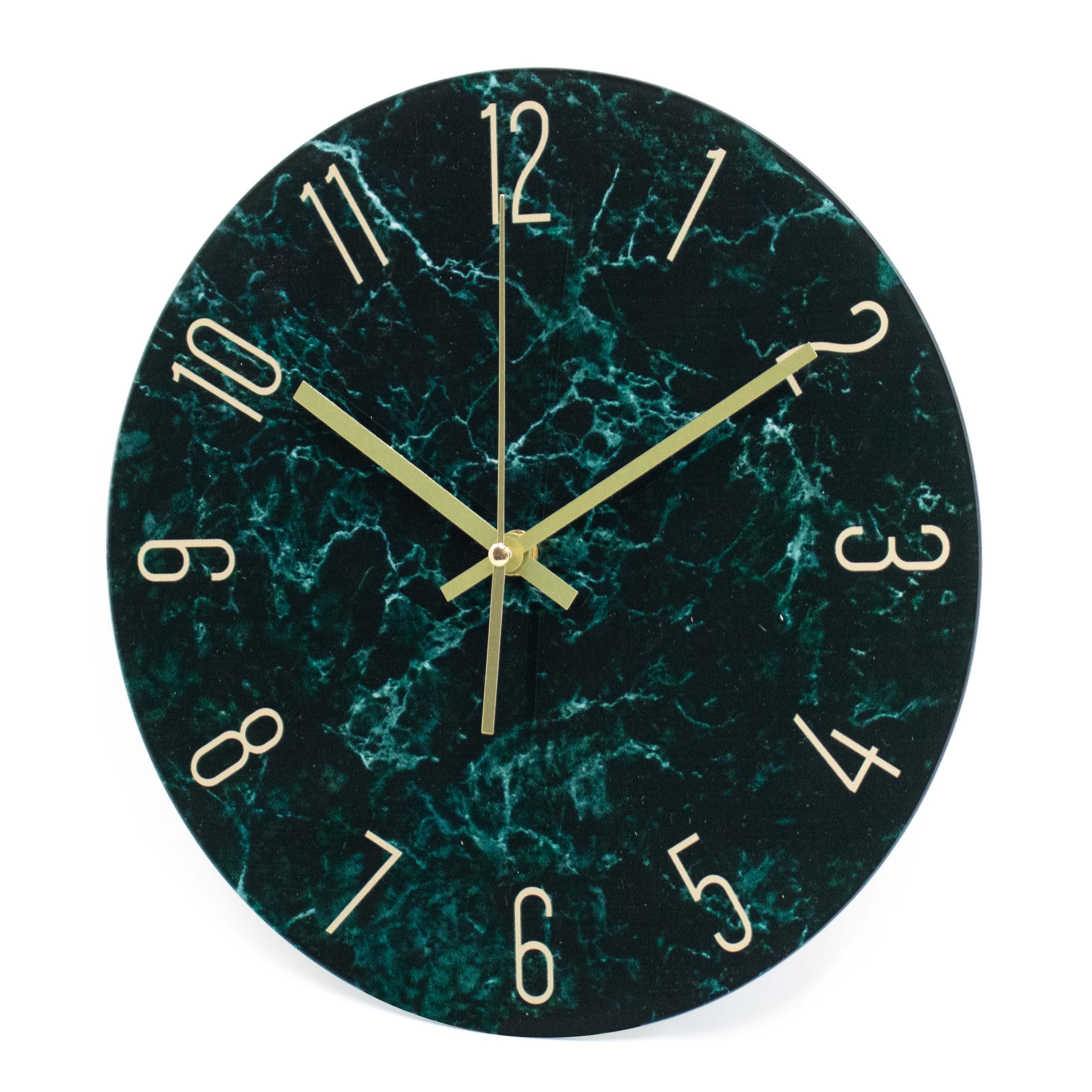 K&L Wall Art Wanduhr Steinoptik Glasuhr Analoge Wanduhr aus Glas Uhr Marmor Küchenuhr (leises Quarz Uhrwerk ohne Ticken)