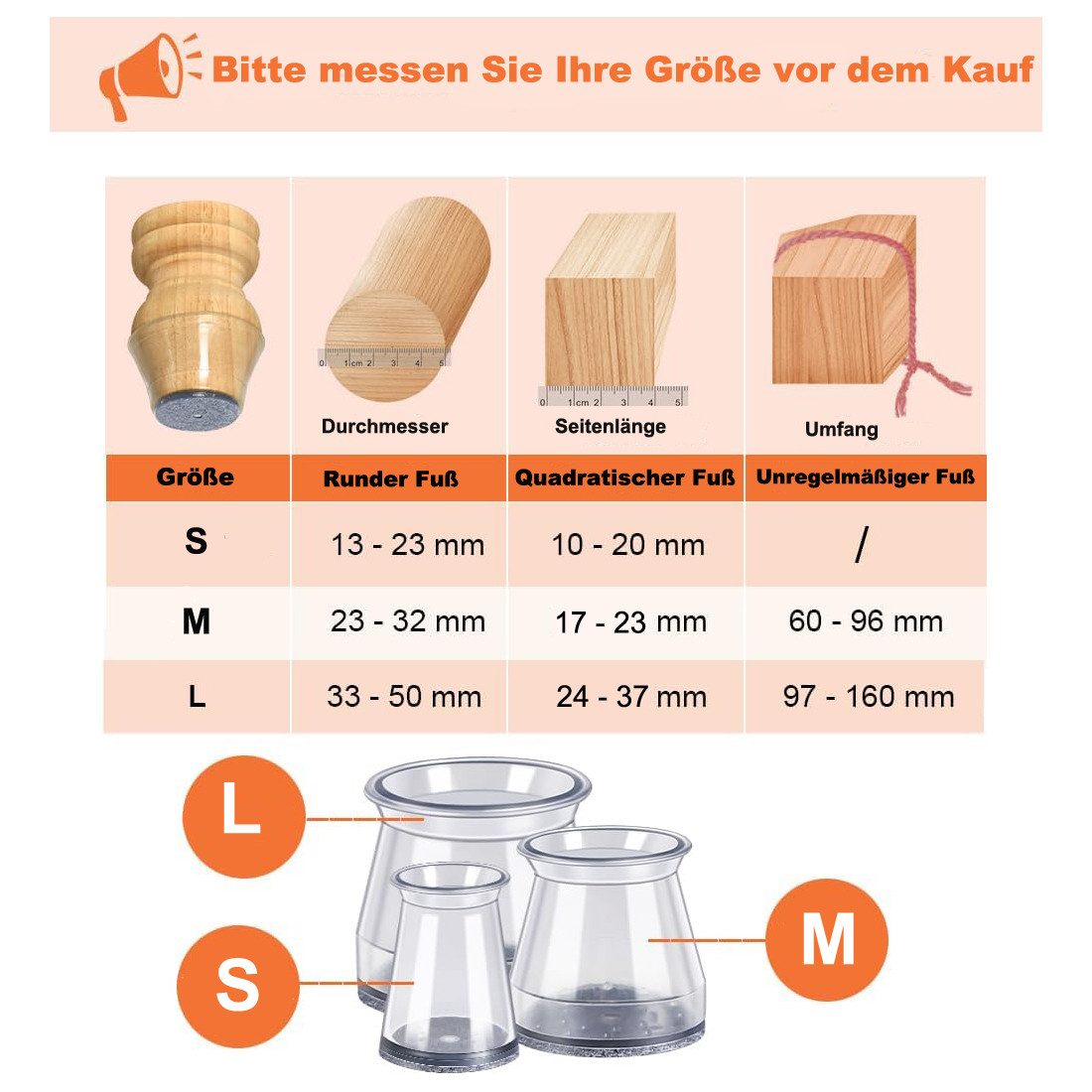 Venkuber Stuhlsocke 32 Stück Stuhlbein-Kappen, Silikon Schutzkappen mit Filz, (32 St), Stuhlbeinschoner, Kratzschutz für Boden – Bild 4 von 5