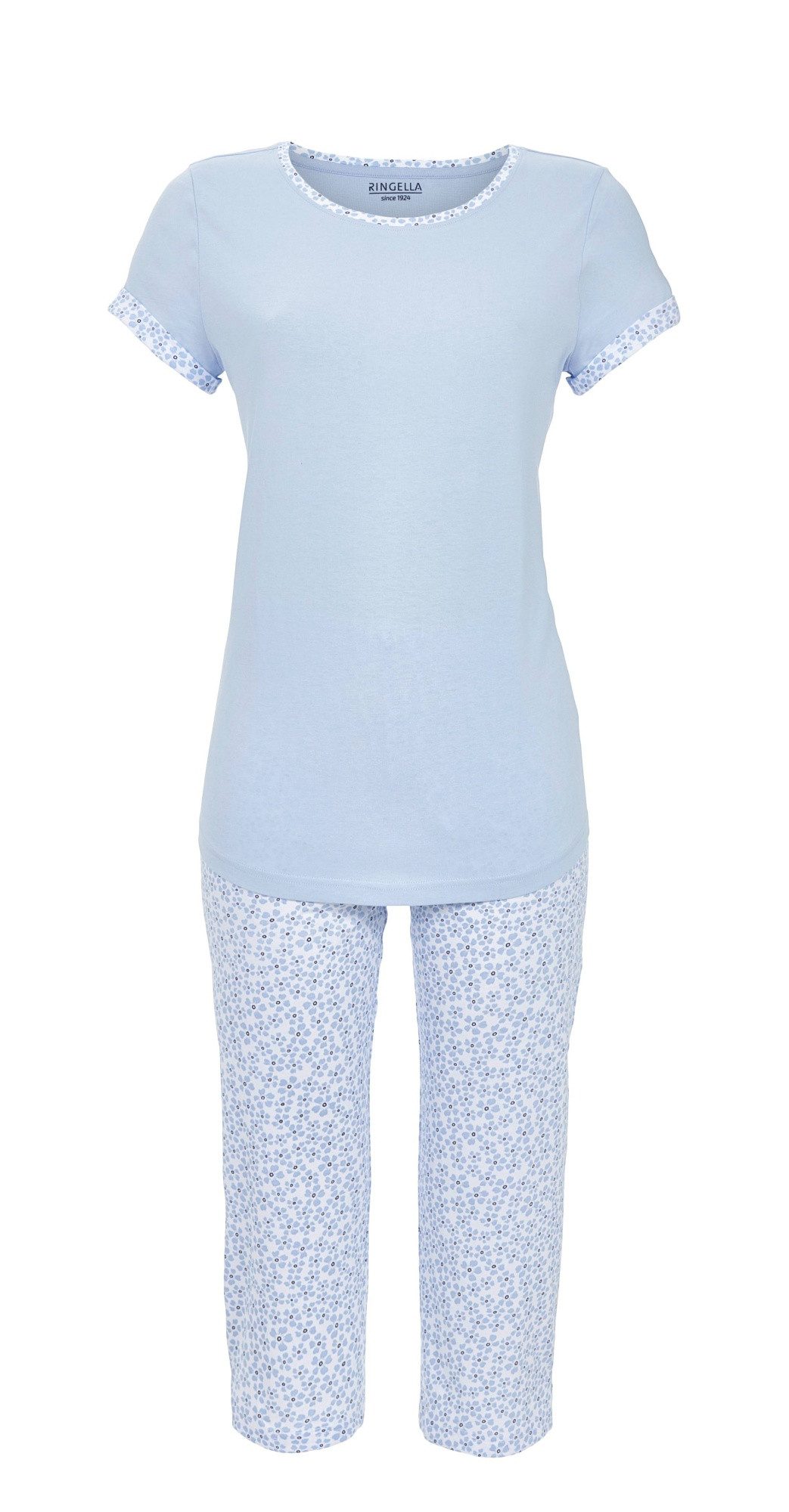 Ringella Pyjama - Schlafanzug mit unifarbenem Oberteil und Caprihose (2 tlg) 100% Baumwolle
