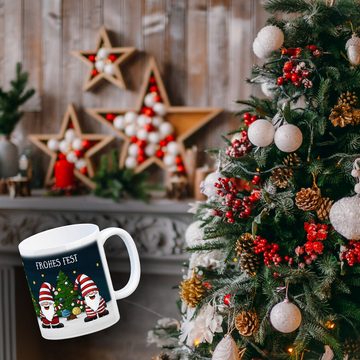 speecheese Tasse Frohes Fest Kaffeebecher mit Wichtel Motiv Weihnachten Advent Sterne