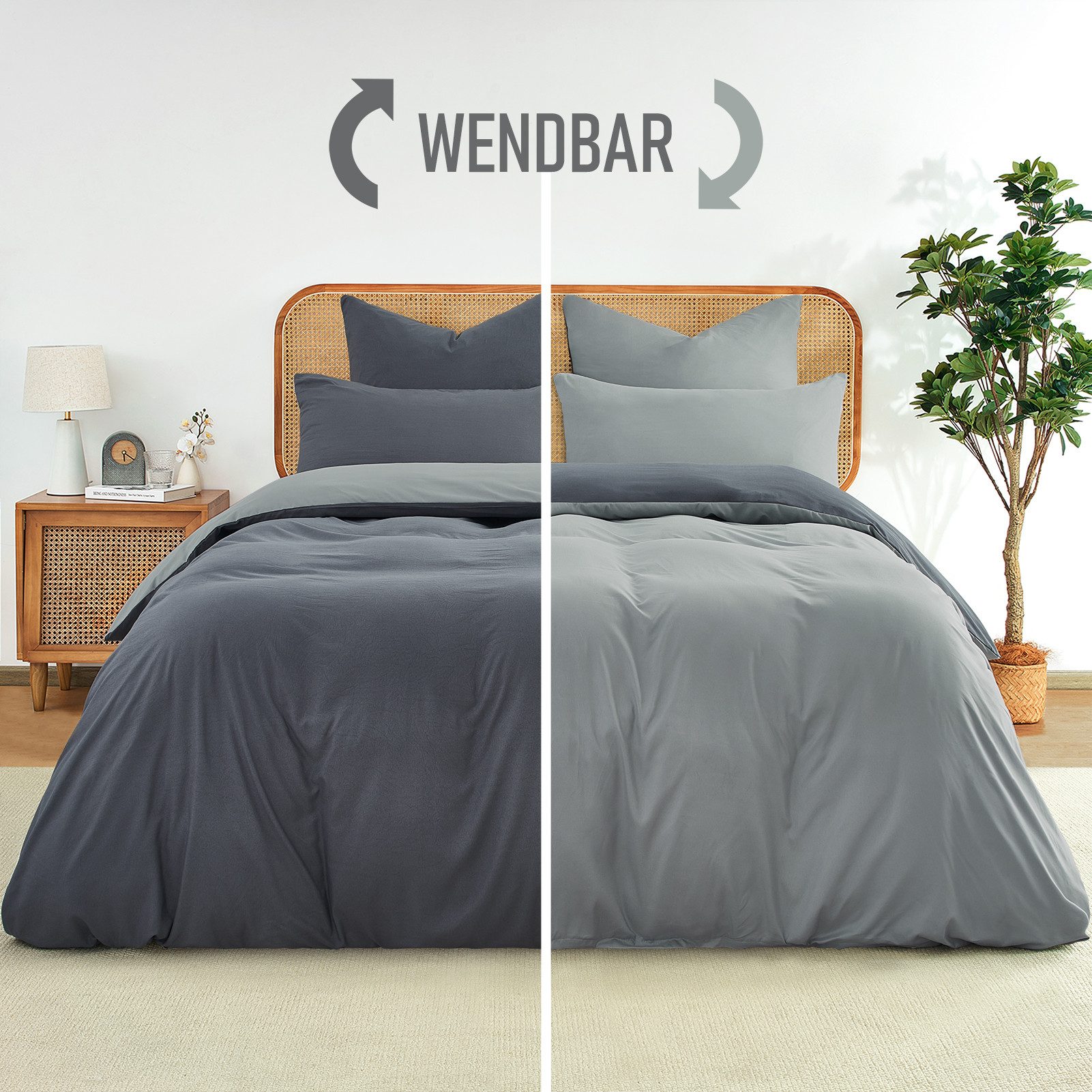 Topfinel Bettwäsche 135x200cm 4 teilig sommerbettwäsche mit reißverschluss bügelfrei, satin, 2 teilig, kühlende bettwäsche 135 x 200 Grau Hellgrau wendebettwäsc – Bild 3 von 5
