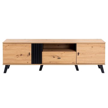 Celya TV-Schrank Lowboard mit Schubladen mit Holz und Schwarzdesign, 170 x 40 x 50cm