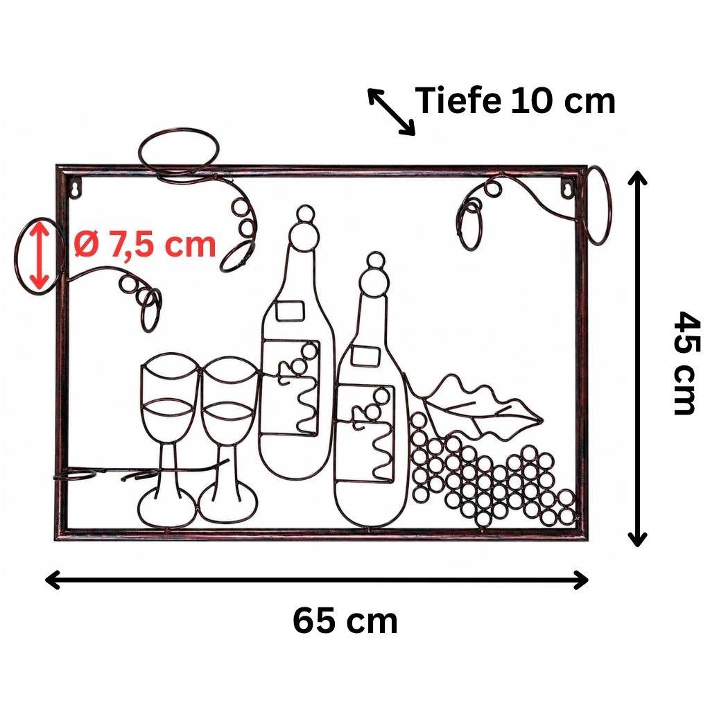 DanDiBo Weinregal mit Glashalter Wand Wandbild 091975 Flaschenständer Metall 65 cm, Flaschenhalter Wandregal