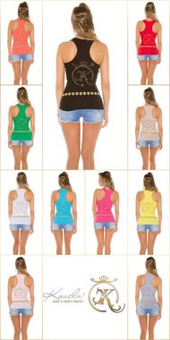 Koucla Ripptanktop Tanktop Top türkis mit gold Strass und Nieten