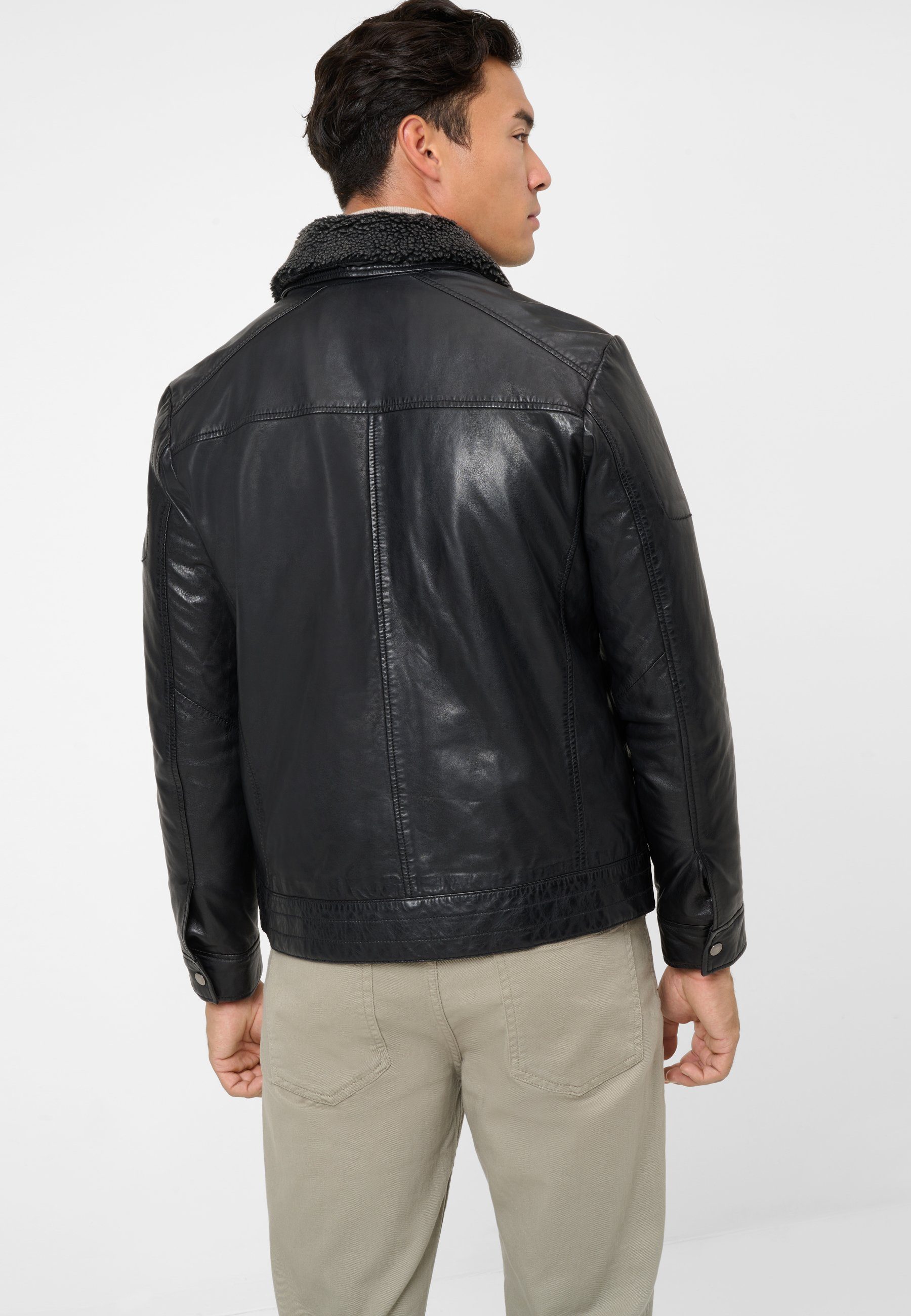 RICANO Lederjacke Dino Lederjacke mit Fellkragen und Brusttaschen