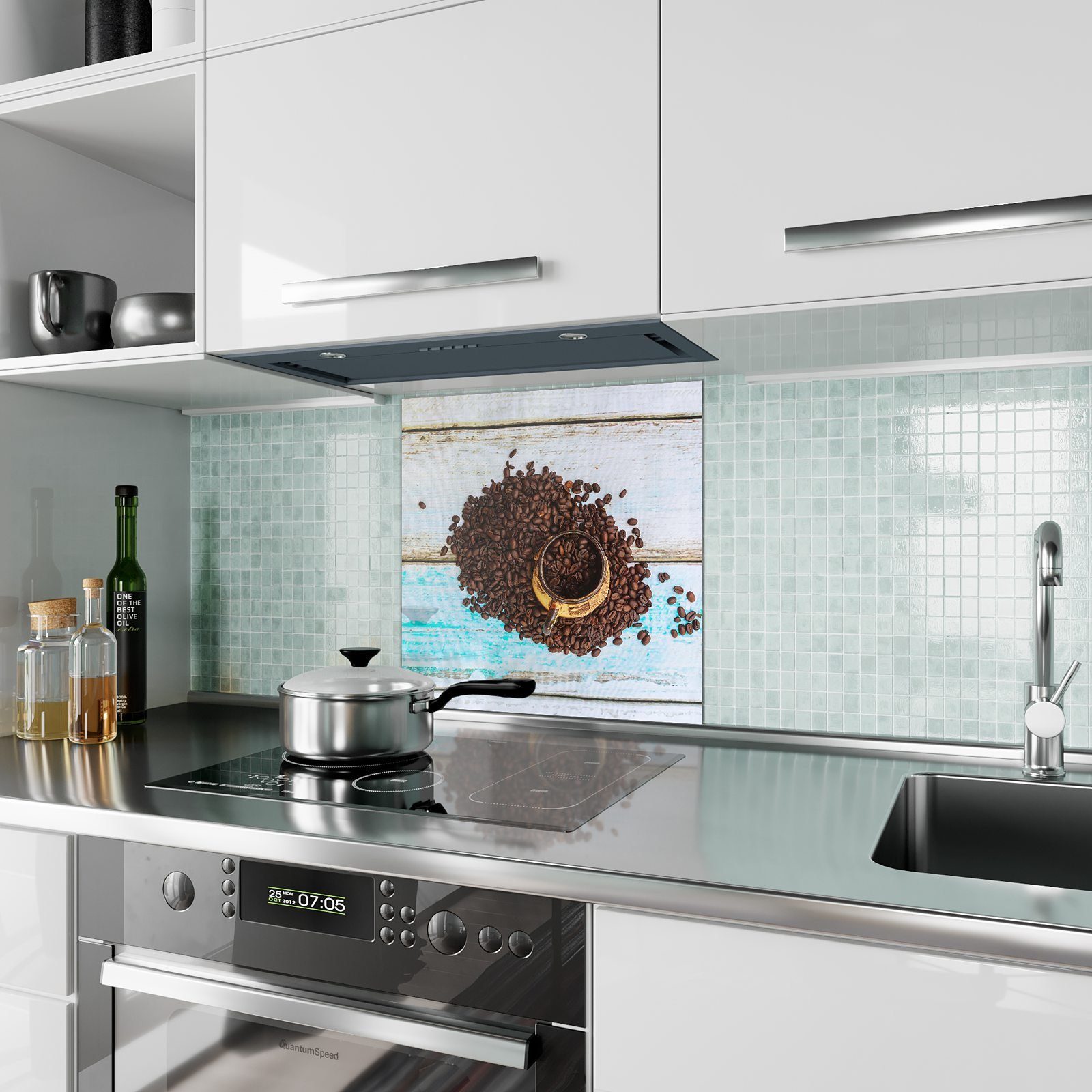 Primedeco Glas Motiv mit Spritzschutz Kaffeebohnen Geröstete Küchenrückwand Küchenrückwand