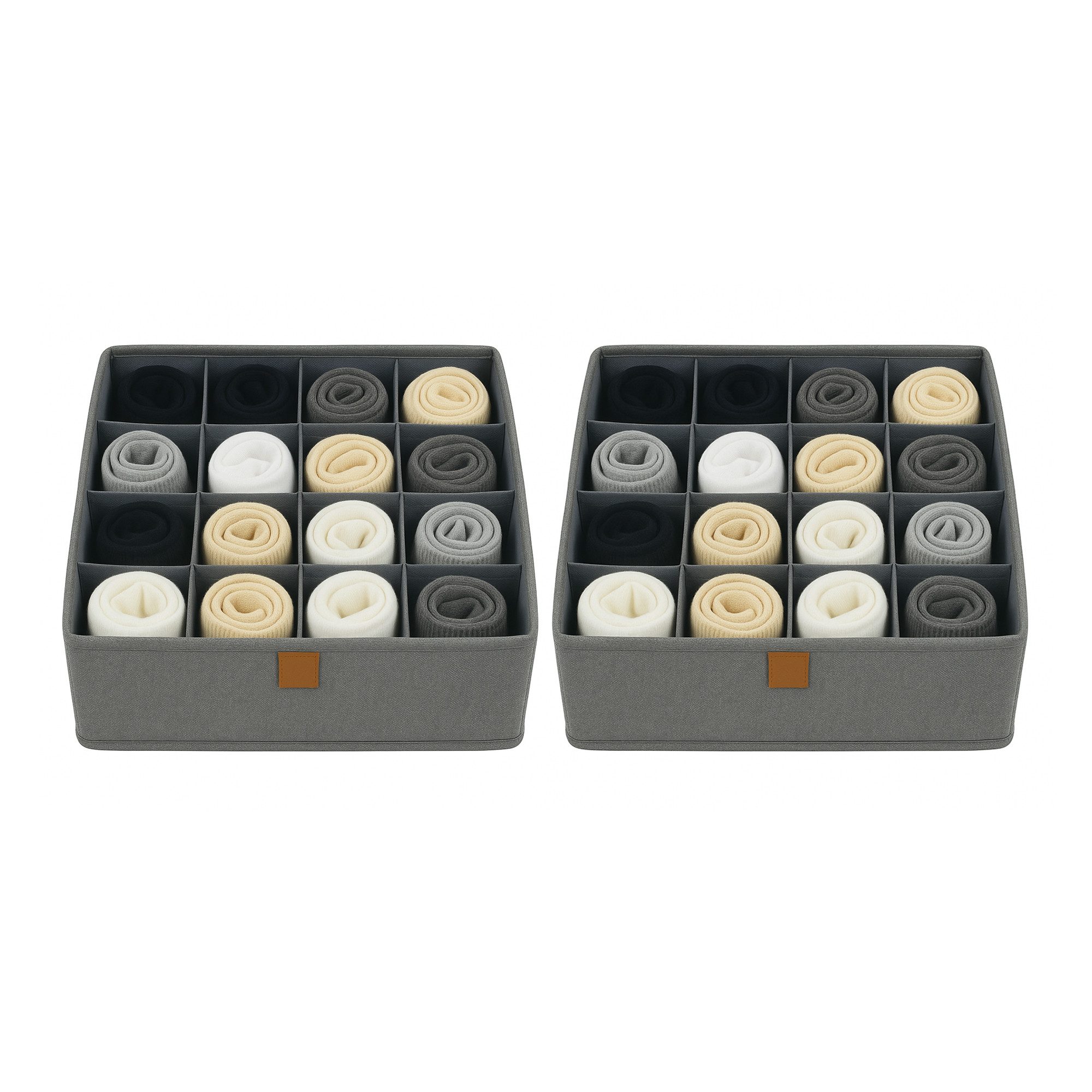 hausleben Organizer 2er Set – 16 Fächer Aufbewahrungsboxen 30x30x15 cm, Grau (Set, 2 St., 2er Set), Faltbar - stabil, kartonverstärkt