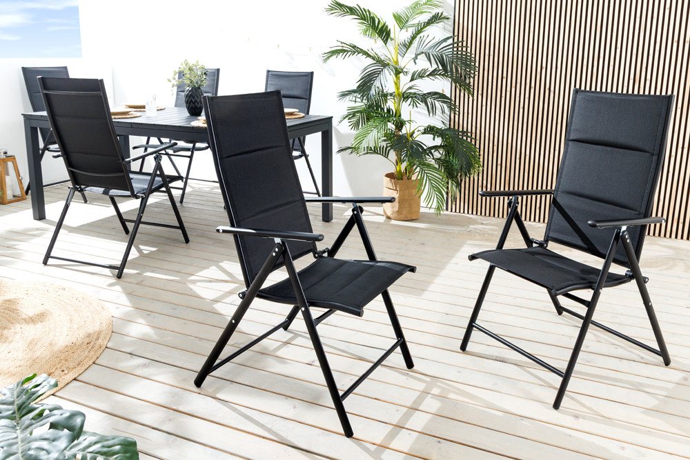 riess-ambiente Gartenstuhl COMFORT LINE anthrazit · zusammenklappbarer wetterfester Hochlehner (Einzelartikel, 1 St), platzsparender Balkonstuhl aus Stahl · mit verstellbarer Rückenlehne