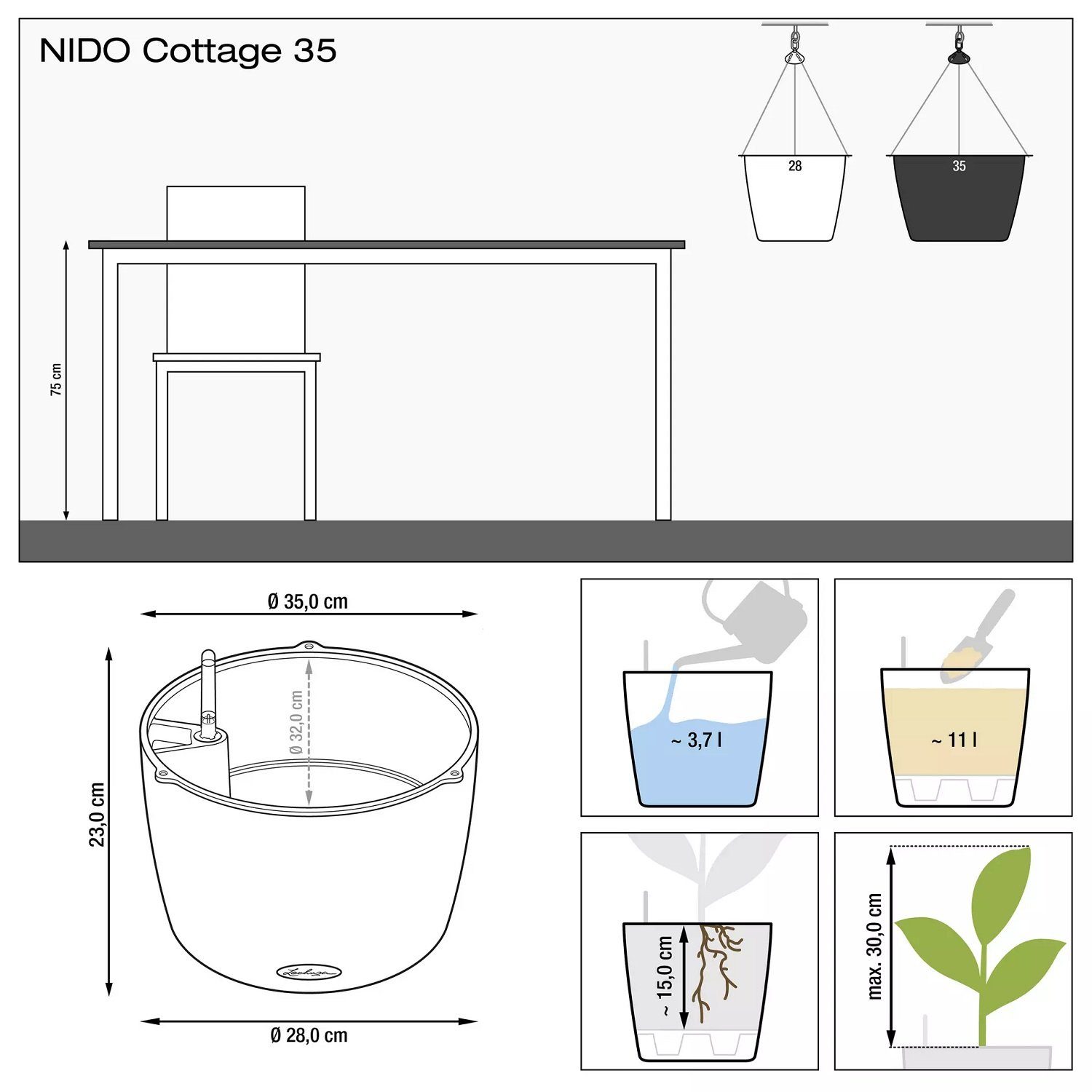 Lechuza® Blumentopf Hängeampel Nido Cottage 35 mokka