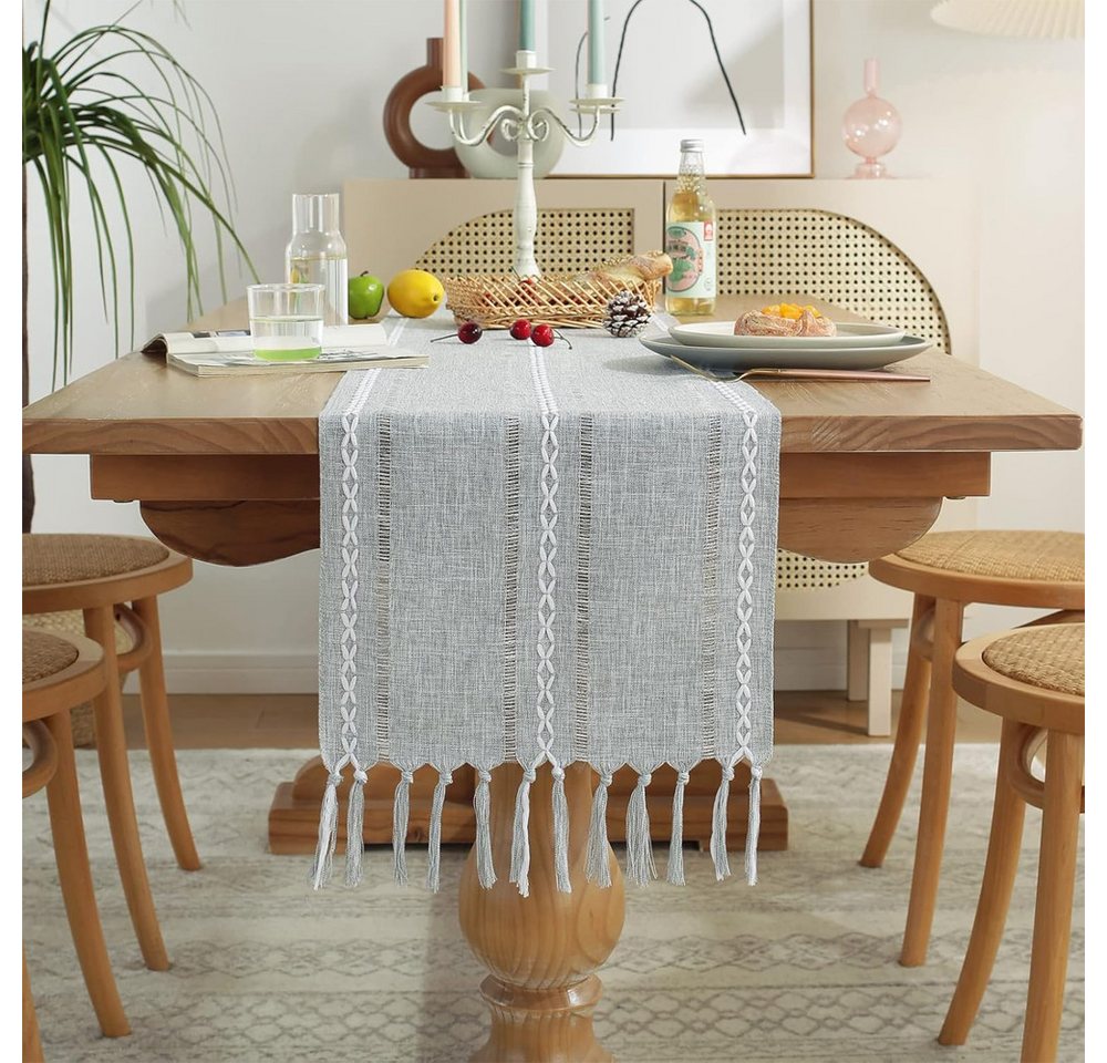 TUWENA Tischläufer Tischläufer,Landhausstil Tischdecke,Vintage Waschbar Tisch mit Fransen