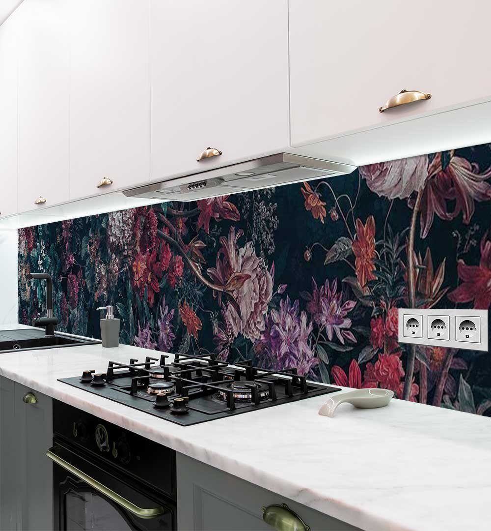 MyMaxxi Küchenrückwand Küchenrückwand selbstklebend Vintage Blumenwand Spritzschutz Folie, (Klebefolie passend geschnitten und gerollt B 60 cm x H 60 cm), Vintage Blumenwand B 60 cm x H 60 cm