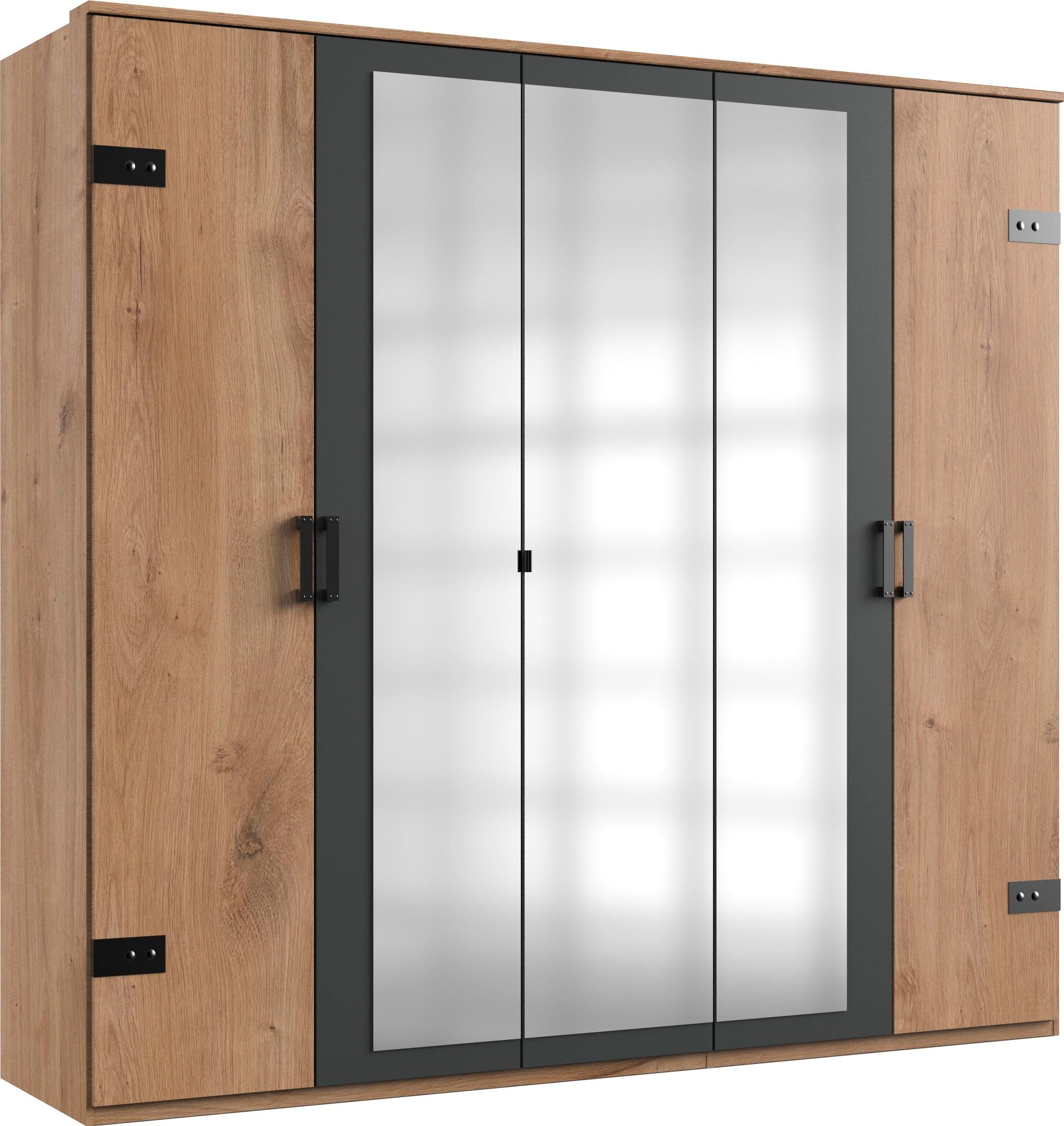 Wimex Schlafzimmer-Set Stockholm, rustikaler Look im Industrial Design, (Set), 6-teilig, Kleiderschrank mit Spiegel, Bett inklusive Schubladen