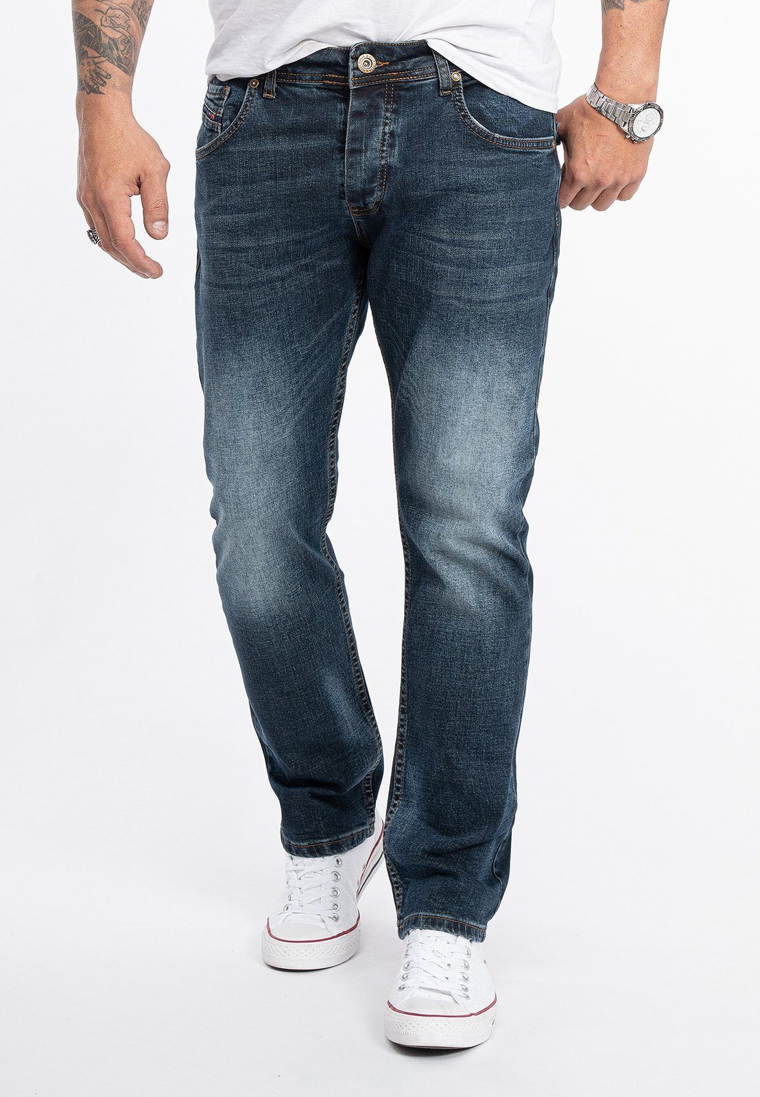 Rock Creek Stonewashed Herren Straight-Jeans RC-2279 Jeans Blau