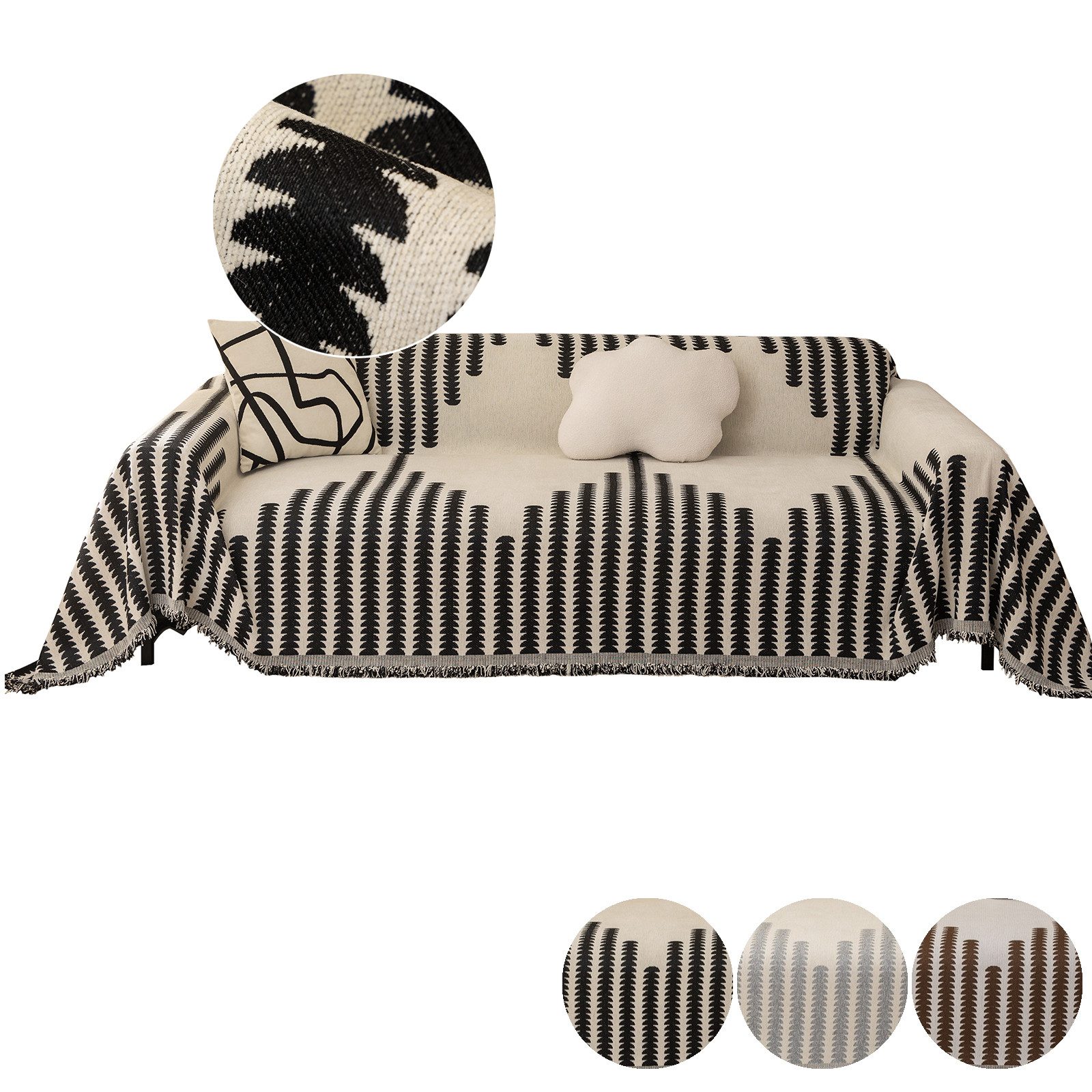 Jibenhome Sofahusse Weich Sofa Deckenbezug Couchbezug, Geometrische Sofadecke mit Quasten