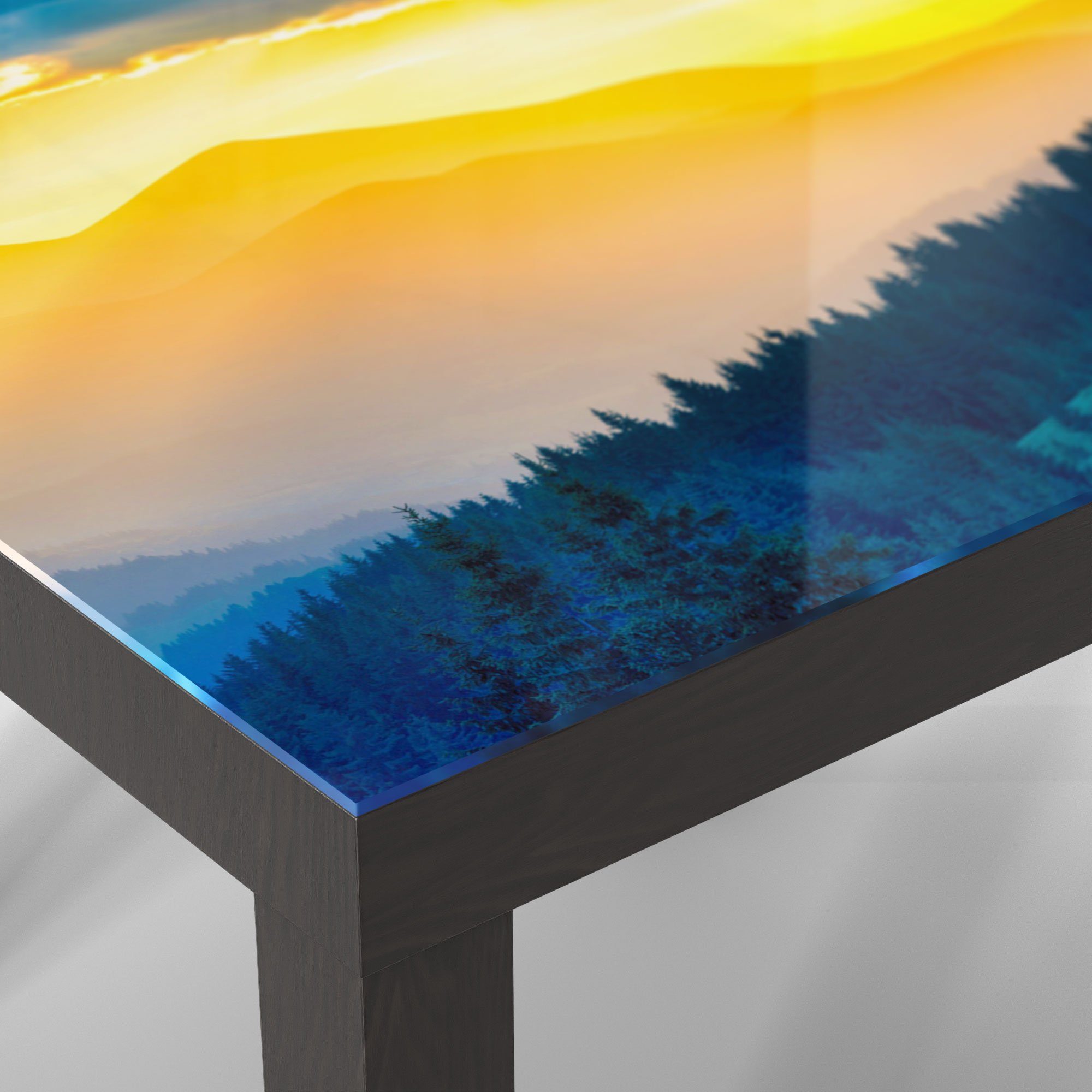 Beistelltisch Schwarz 'Sonnenuntergang Bergen', Couchtisch DEQORI modern Glas in Glastisch