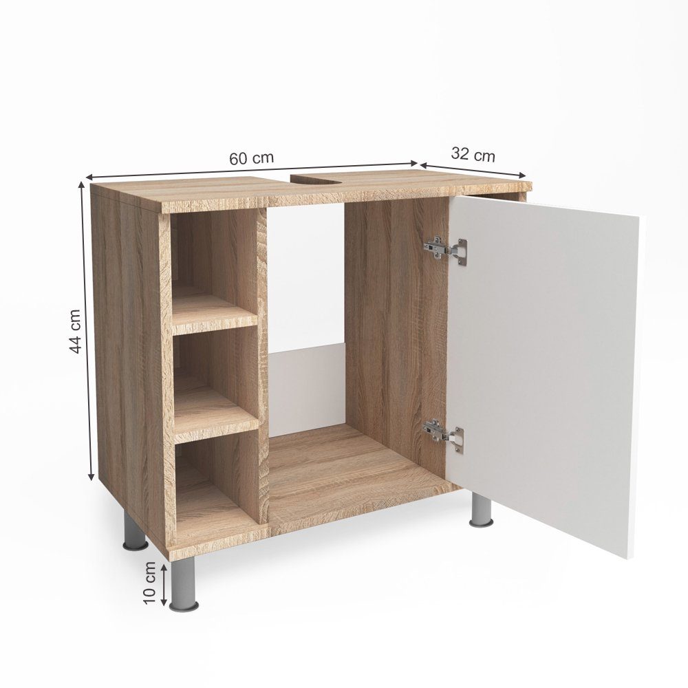 Vicco Waschbeckenunterschrank Fynn, Sonoma/Weiß, 60 x 54 cm (1-St)
