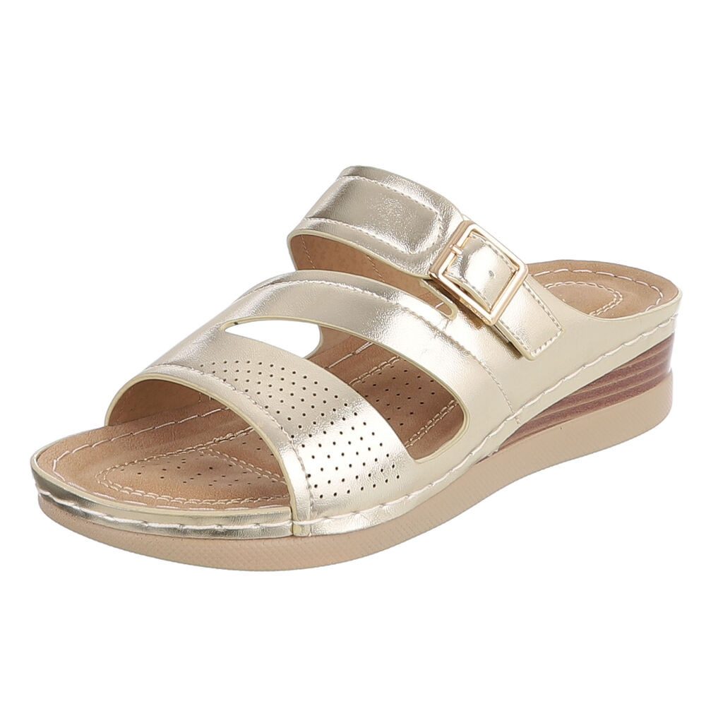 Damen Keilsandale mit Schnalle und Komfortfußbett Pantolette