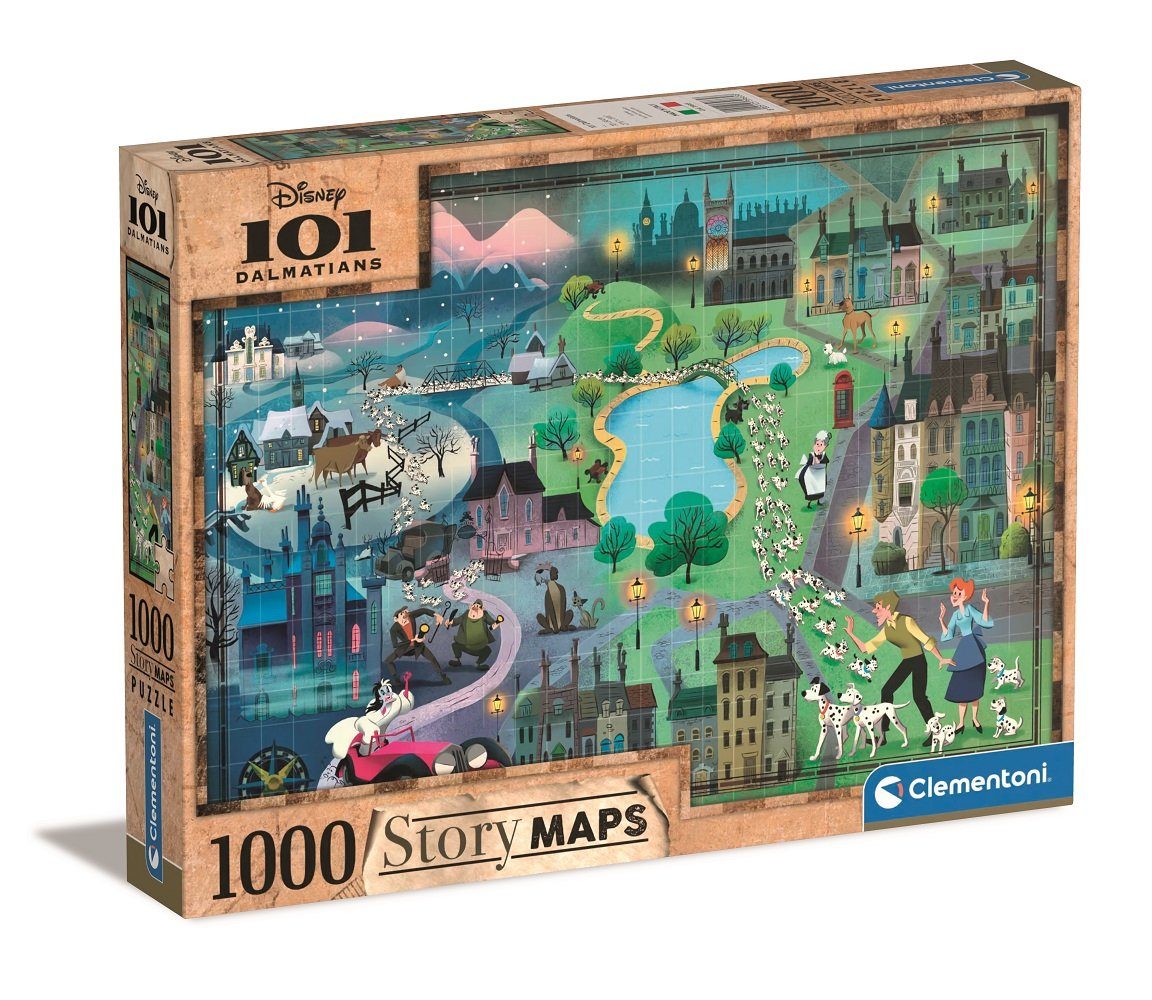 Clementoni® Disney Maps Dalmatiner 101 Puzzle, 1000 Puzzleteile Puzzle Story