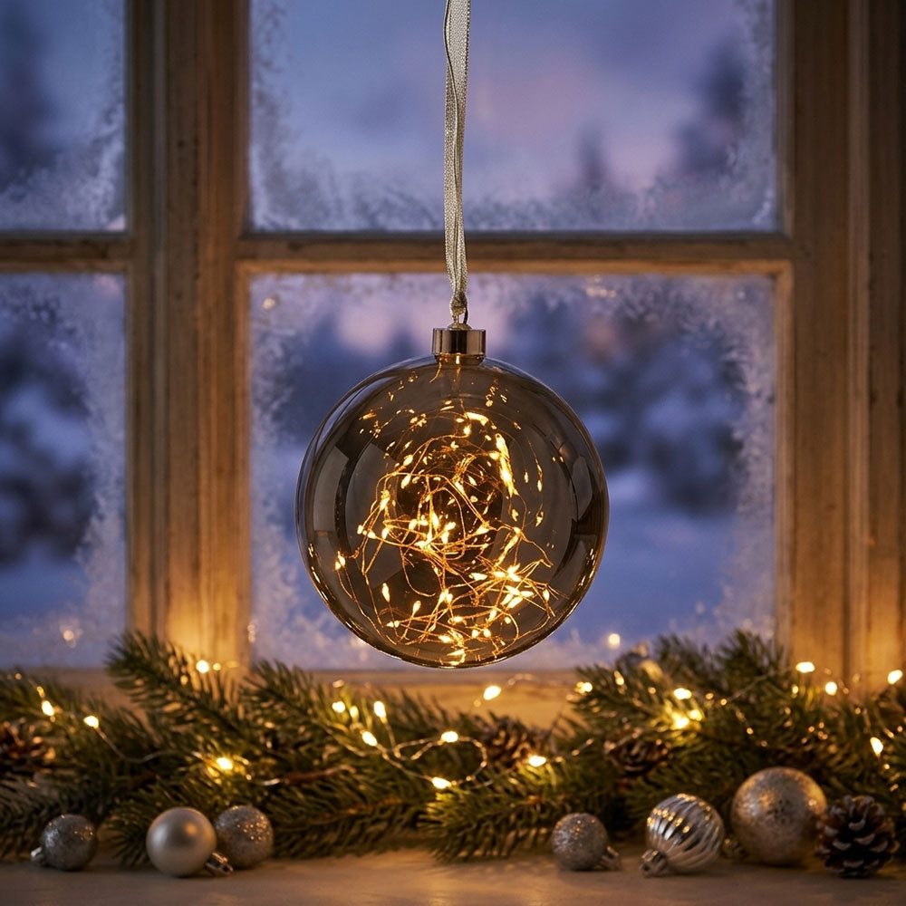 EGLO Dekolicht, Leuchtmittel inklusive, Warmweiß, LED Pendelleuchte Weihnachtsbeleuchtung Stahl Glas Silber D 15 cm