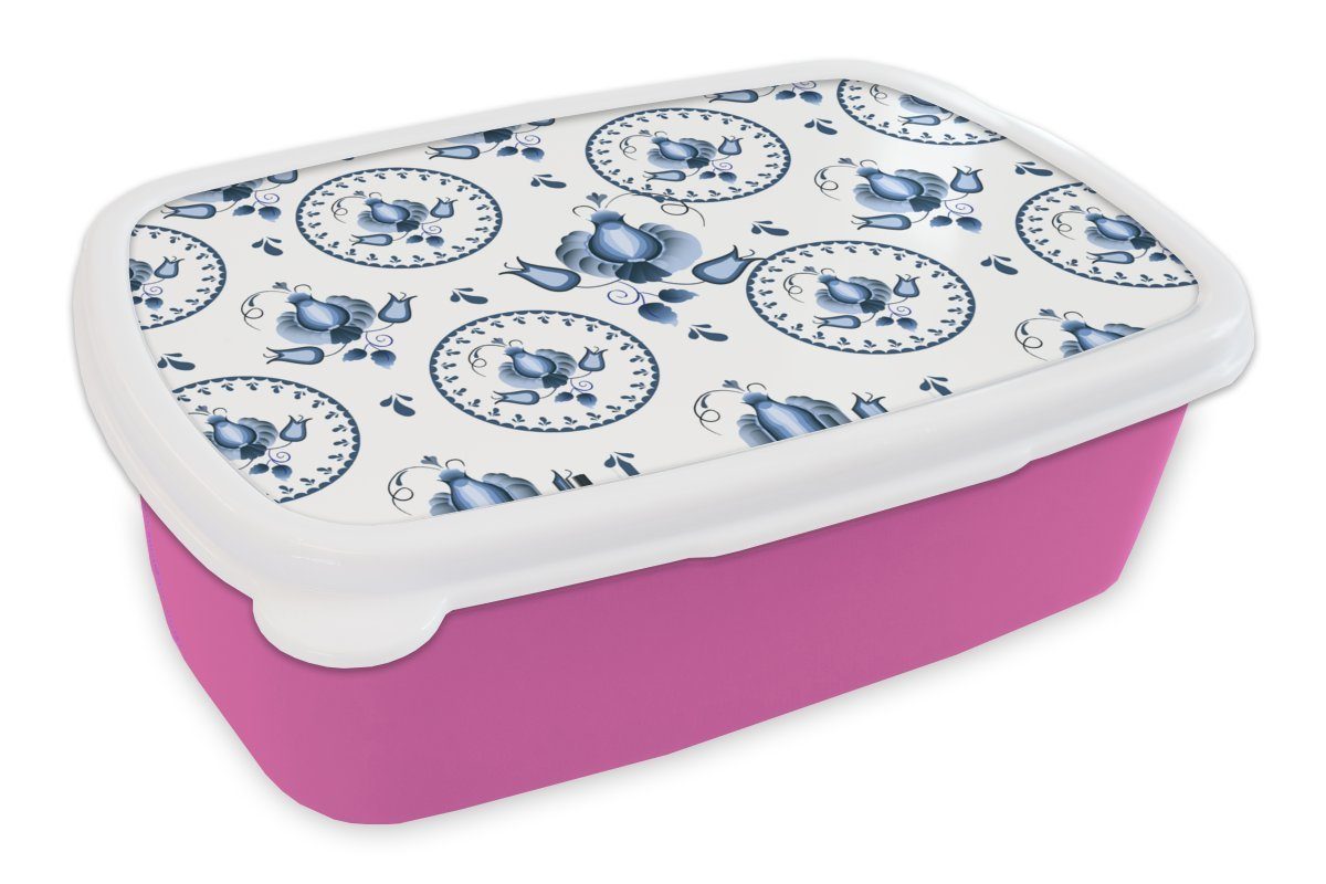 - Snackbox, Muster für Tulpe, MuchoWow Lunchbox Brotbox rosa - Folklore Erwachsene, Kinder, Kunststoff, Mädchen, Brotdose Kunststoff (2-tlg),