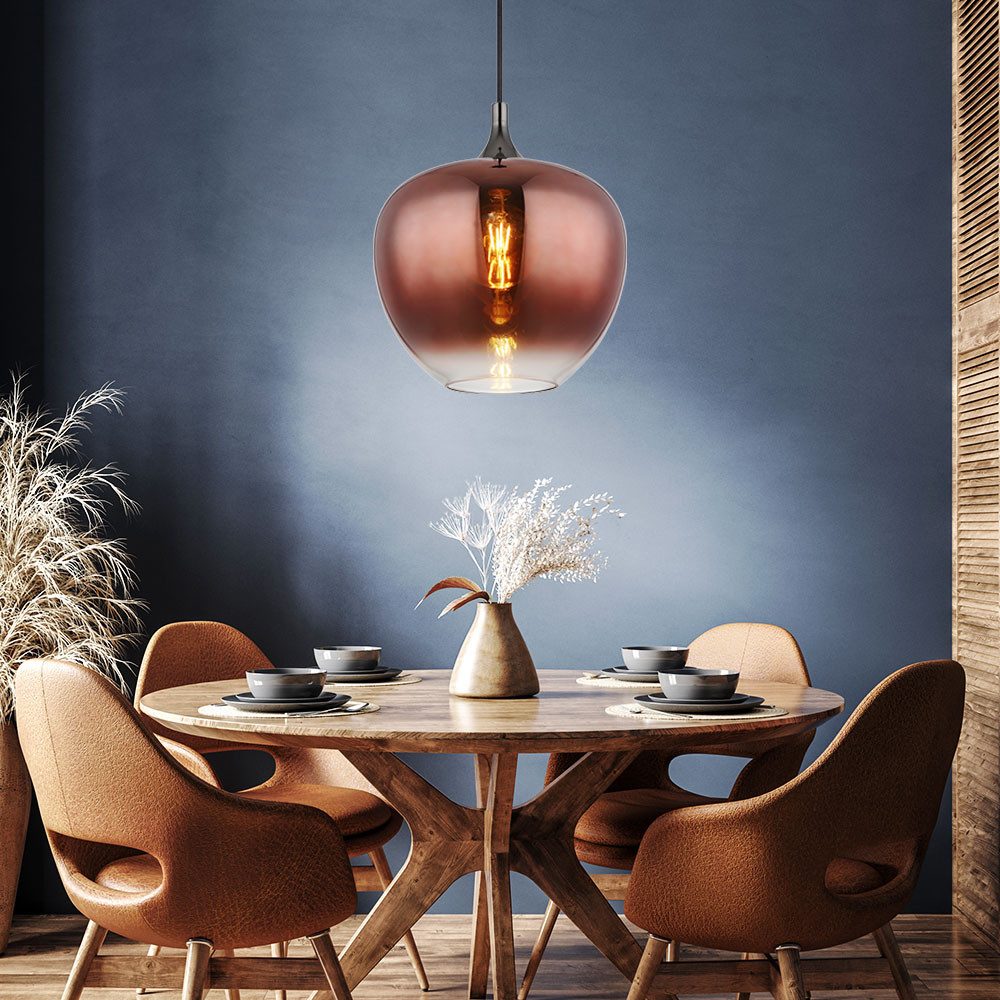 GLOBO LIGHTING LED Pendelleuchte, Leuchtmittel inklusive, Warmweiß, Esszimmerleuchte Hängelampe Pendelleuchte Glas kupfer LED H 120 cm