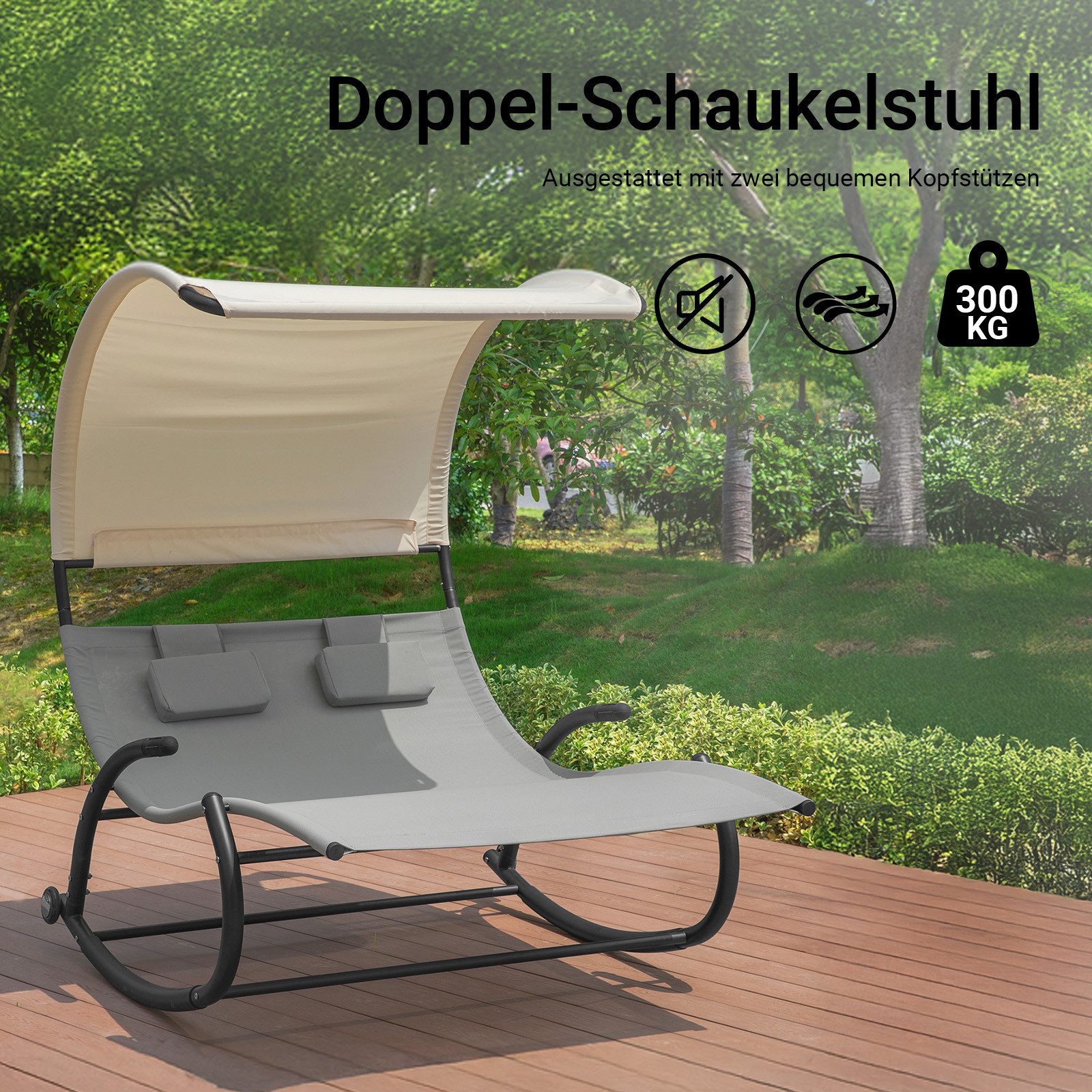 SoBuy Schaukelliege für 2 Personen mit Rollen Metall Kunstfasergewebe Grau günstig online kaufen