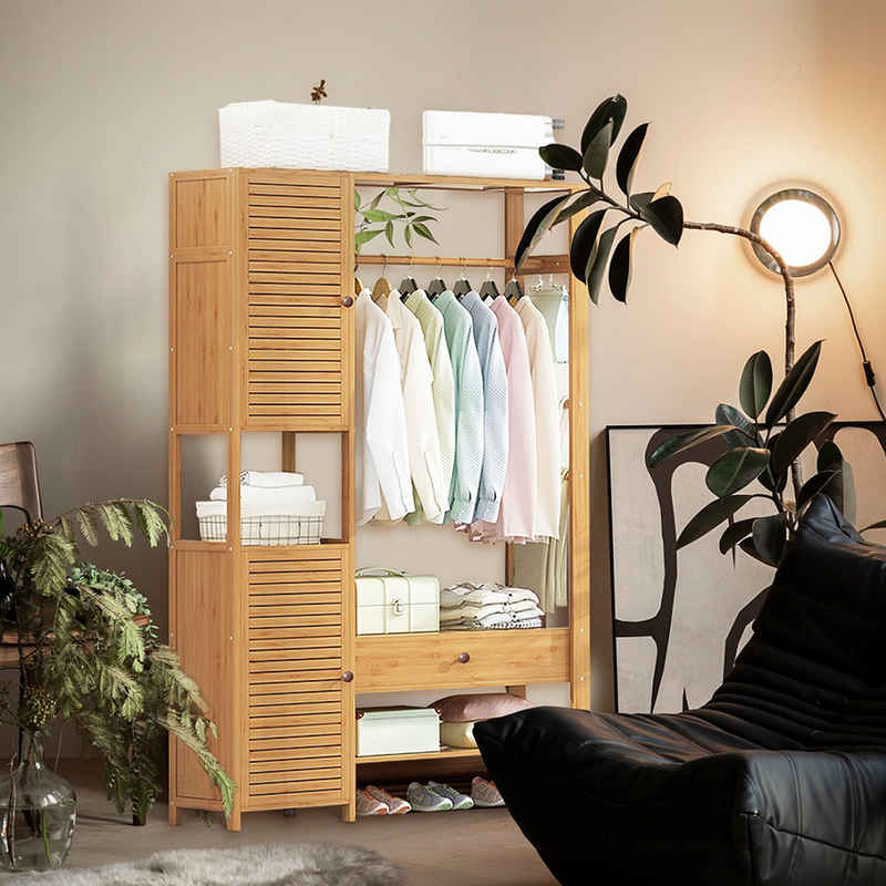 WAOHO Kleiderschrank kleiderschrank Garderobenständer Bambus, mit Schrank und Schublade