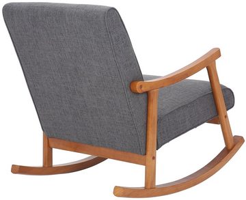 TPFLiving Schaukelstuhl Morello mit hochwertig gepolsterter Sitzfläche (Schwingstuhl - Relaxstuhl - Relaxsessel - Lehnstuhl), Gestell: Walnus - Sitzfläche: Stoff hellgrau