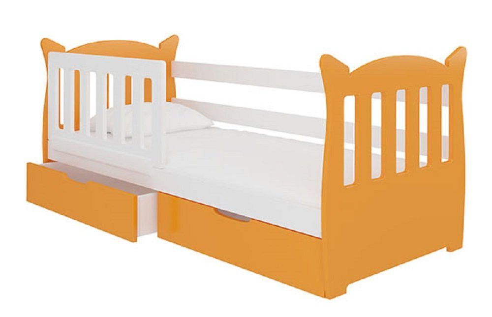 Feldmann-Wohnen Kinderbett LENA (mit 2 / Schubladen), Kiefer wählbar weiß orange Absetzungen: Farbe