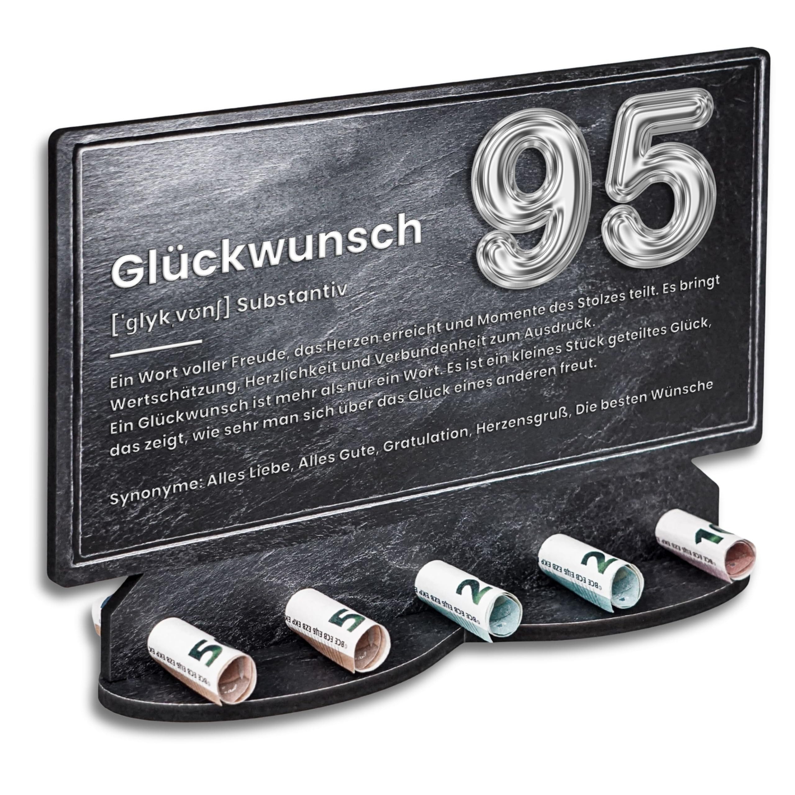 DARO Design Dekoobjekt Geldgeschenk Geburtstag Jubiläum Zahlen in Schieferoptik (Dekoration, 95 Jahre – Geldscheinhalter), 28 cm breit, 6 mm HDF