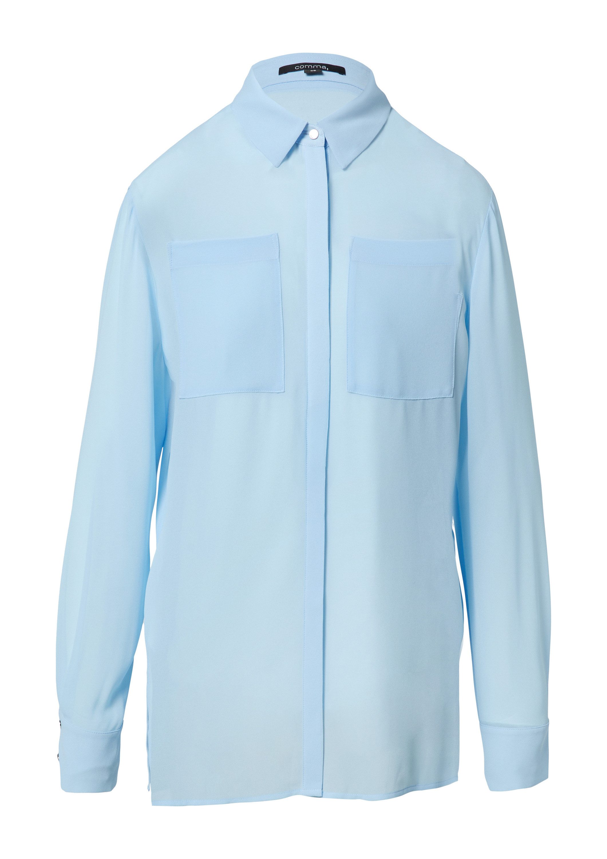 comma Langarmbluse Bluse Transparente Bluse mit verdeckter Knopfleiste
