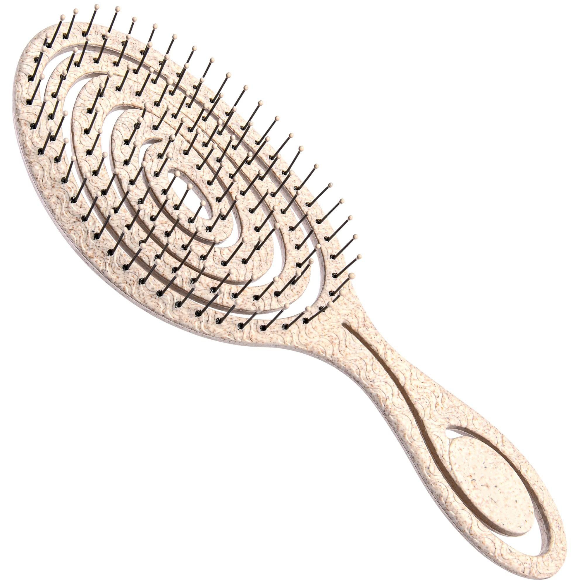 YOCKTECH Haarbürste Bio Haarbürste ohne Ziepen für Damen, Herren & Kinder -  Entwirrbürste auch für Locken & Lange Haare - Einzigartige Profi Detangler- Bürste mit Spiralfeder, klimaneutrale Bürste