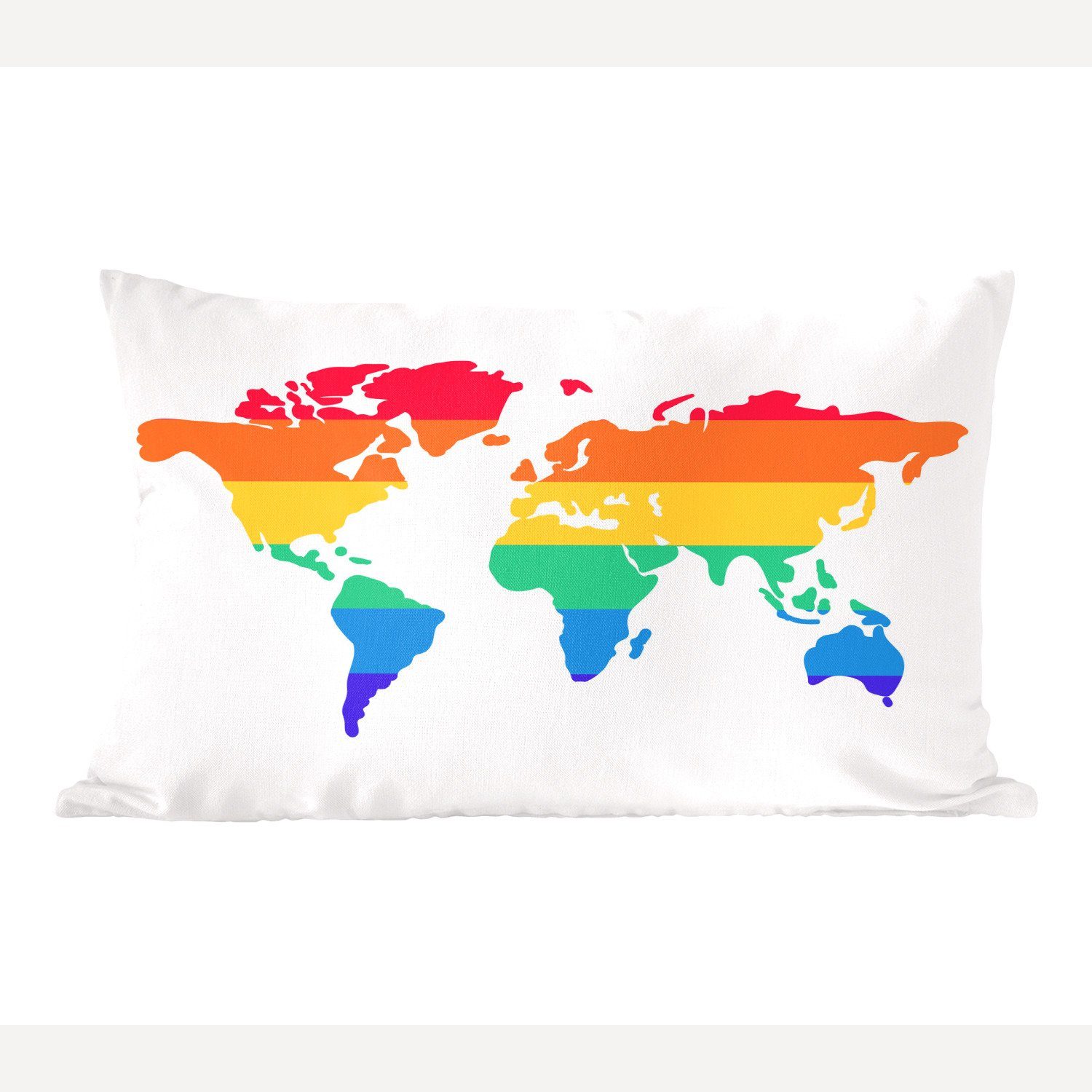 MuchoWow Dekokissen Weltkarte - Stolzflagge - Regenbogen, Wohzimmer Dekoration, Zierkissen, Dekokissen mit Füllung, Schlafzimmer