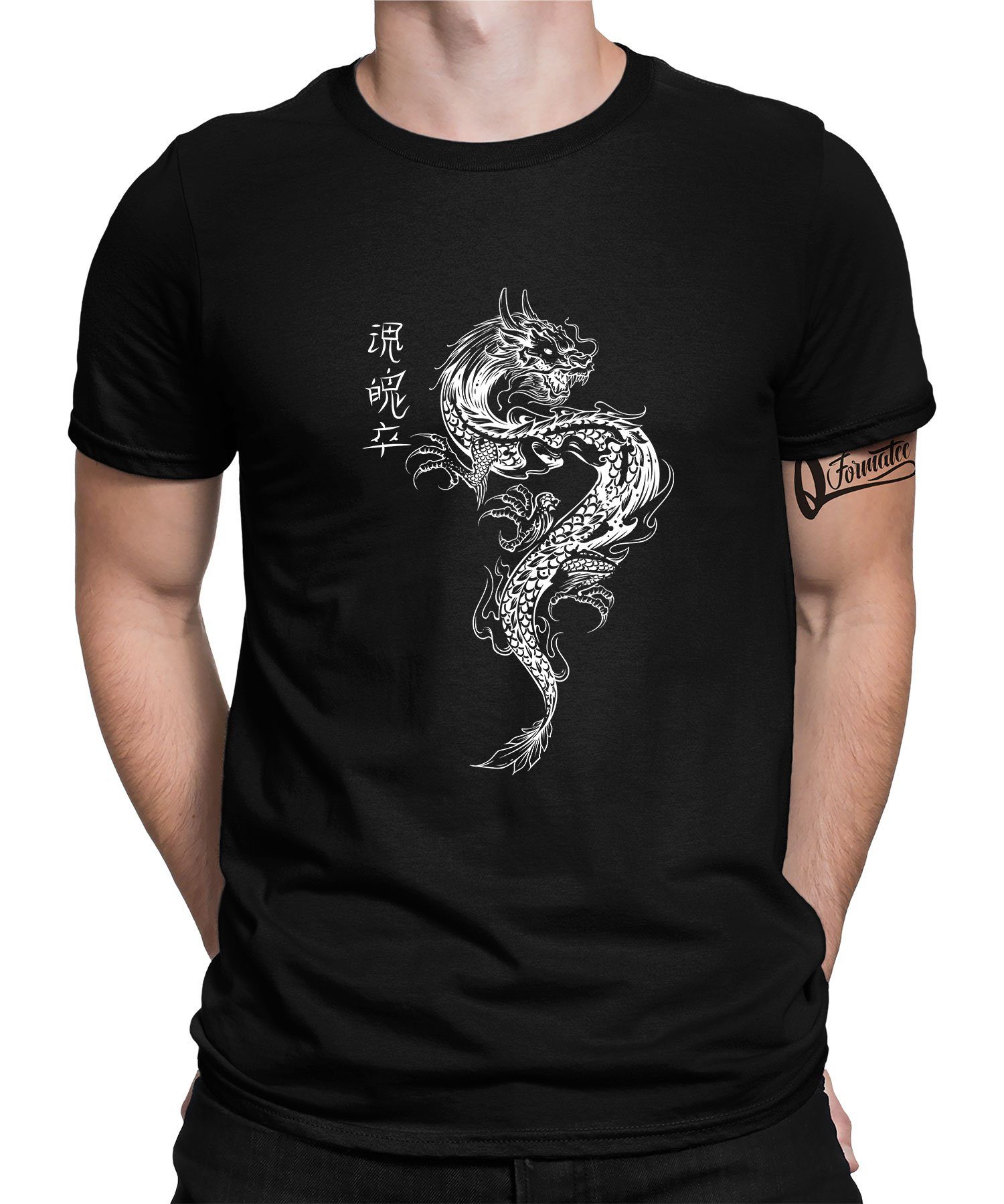 Herren Dragon Anime Quattro Schwarz Aesthetic Retro (1-tlg) Kurzarmshirt T-Shirt Formatee Streetwear Drache