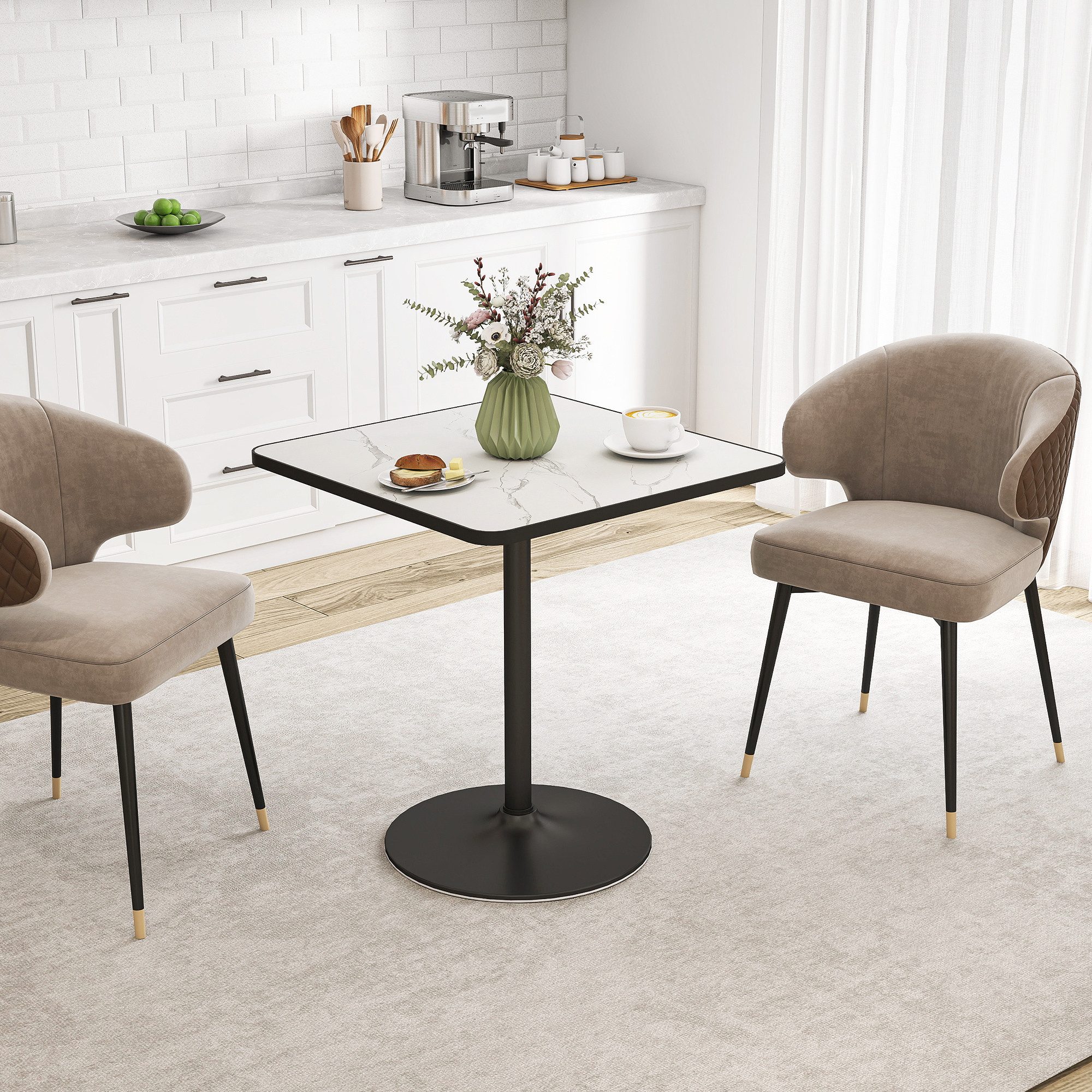 HOMCOM Esstisch 70 x 70 cm Küchentisch Modern für Küche Esszimmer Wohnzimmer (Esszimmertisch, 1-St., Tisch), Weiße Marmoroptik, stabiler Metallfuß, pflegeleicht