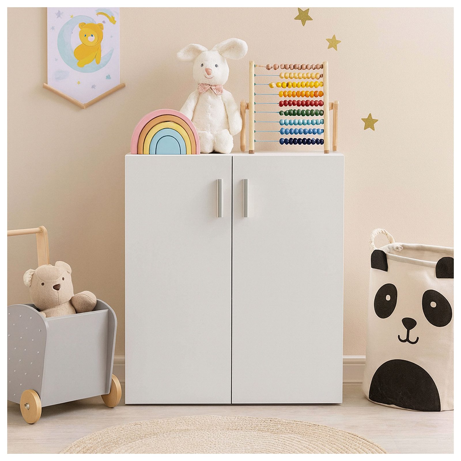 HTI-Living Mehrzweckschrank Kommode mit 2 Regalfächern Nina Weiß (Stück, 1-St., 1 Kommode) Schrank Anrichte Sideboard