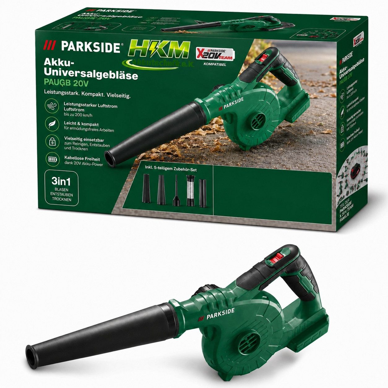Parkside Akku-Laubbläser 20 VAkku-Universalgebläser PAUGB, Laubbläser ohne Akku und Ladegerät