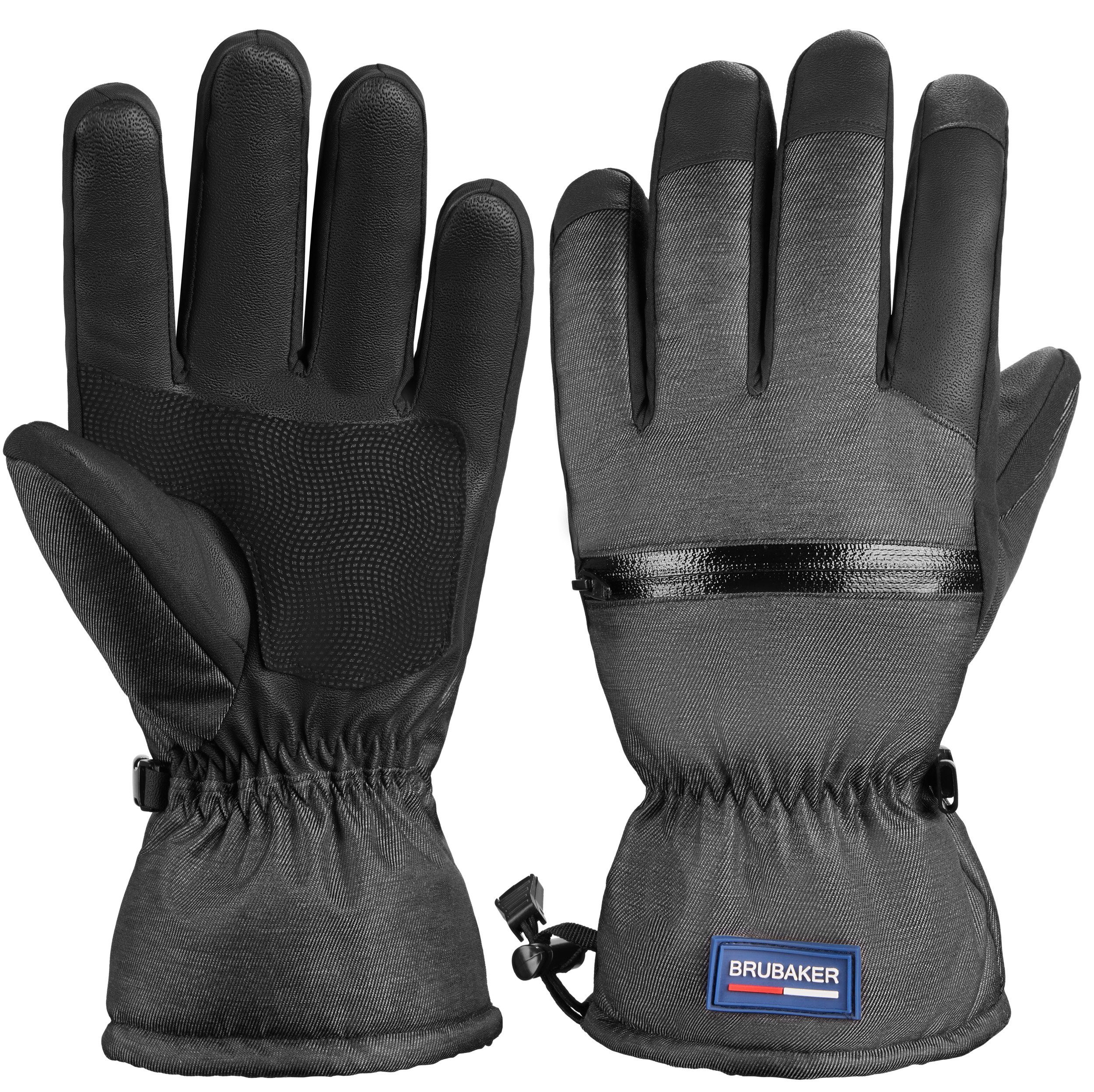 BRUBAKER Skihandschuhe Thermo Handschuhe für Ski Snowboard Wintersport (1-St., mit Reißverschluss-Tasche) Extra Warme Snowboardhandschuhe Wasserdicht und Winddicht