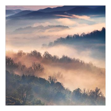 Bilderdepot24 Fototapete Wald Nebel Sonnenuntergang Natur Landschaft Waldtapete Bäume, Glatt, Matt, (Vliestapete inkl. Kleister oder selbstklebend), Wohnzimmer Schlafzimmer Küche Flur Motivtapete Vliestapete Wandtapete