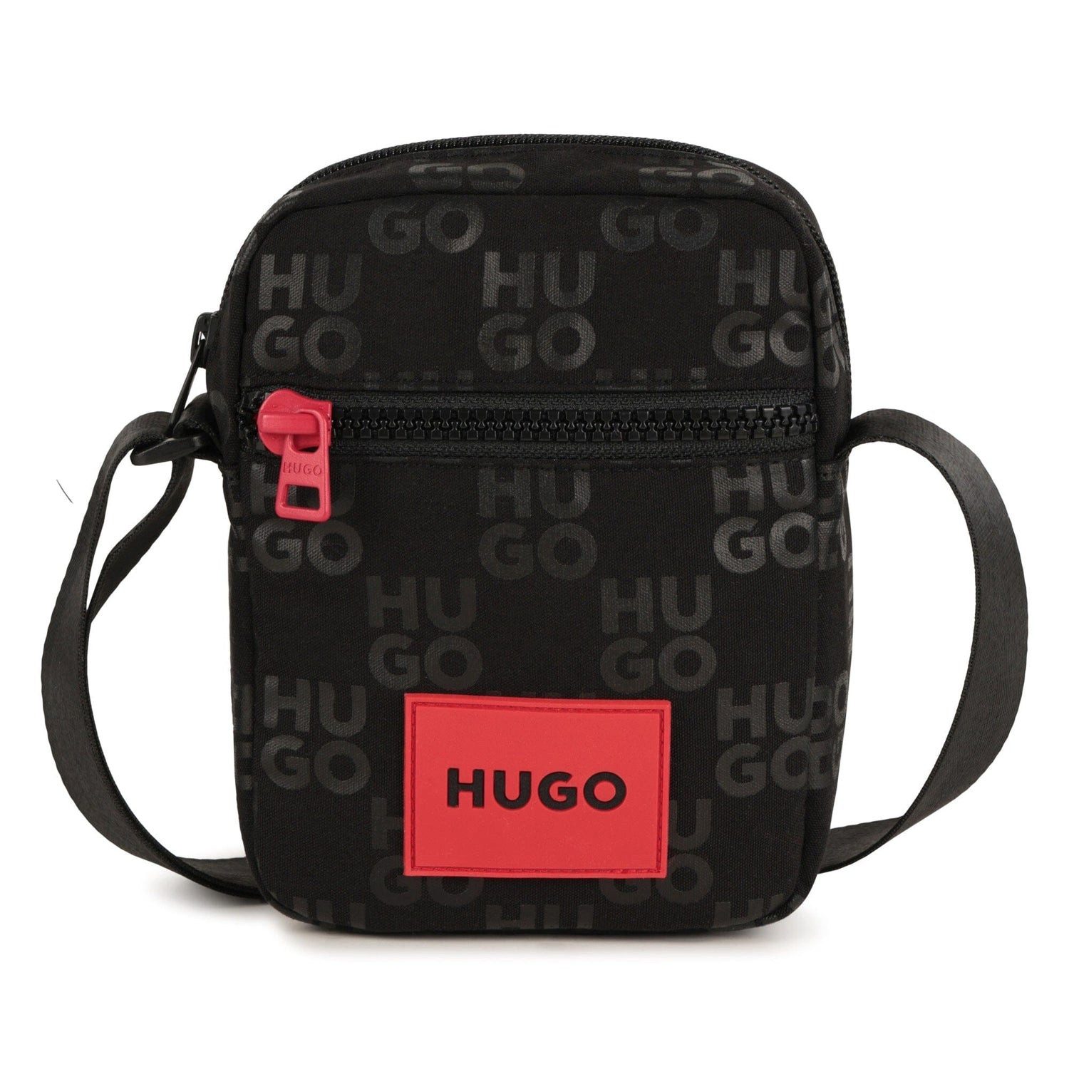 HUGO Umhängetasche HUGO Kids Umhängetasche Schwarz/Rot Messenger Bag mit Logo details